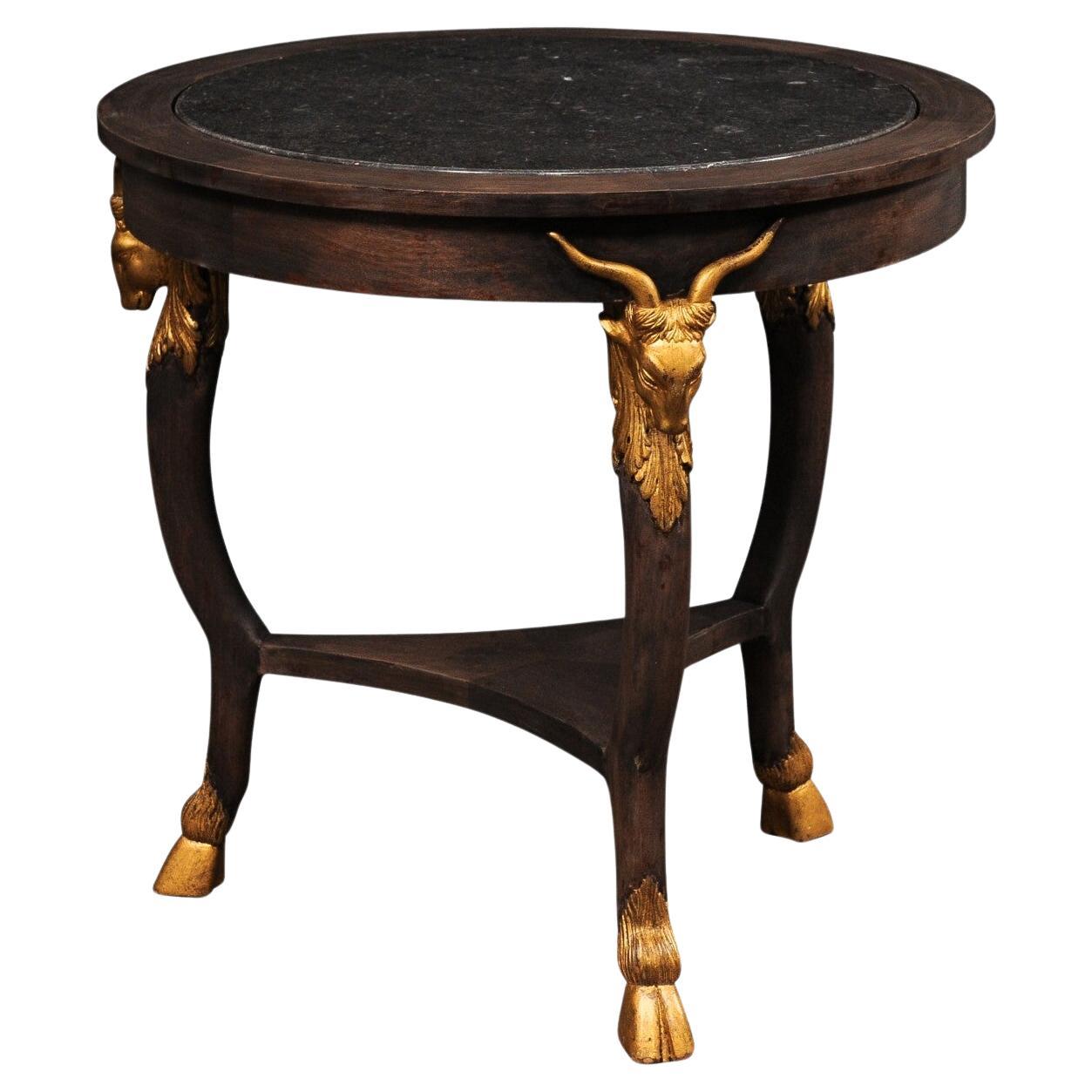 French Marble Top Table w/Goat Head & Hoof Accents For Sale