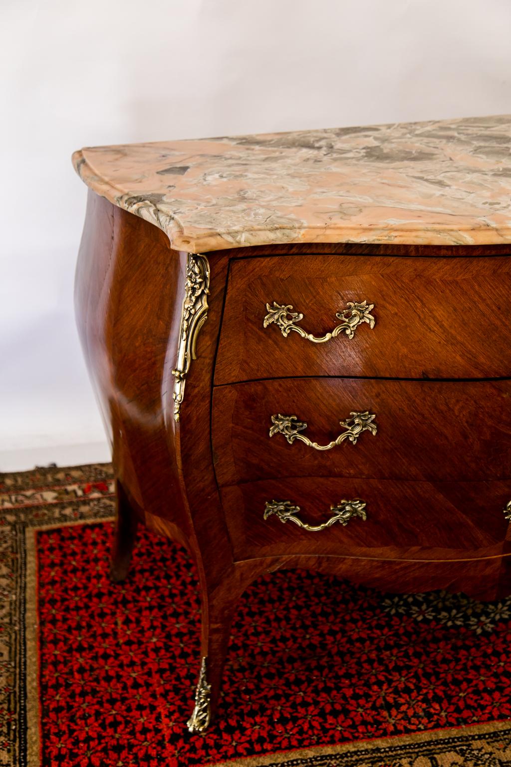Late 19th Century French Marble Top Walnut Bombay Commode with Secretaire 