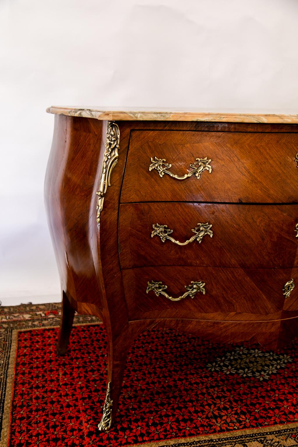 French Marble Top Walnut Bombay Commode with Secretaire  1