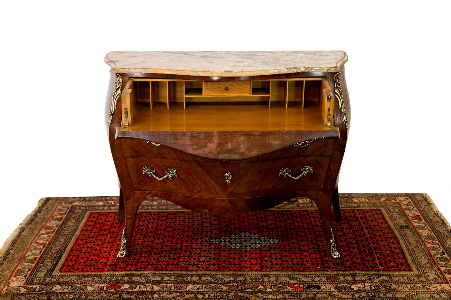 French Marble Top Walnut Bombay Commode with Secretaire  2