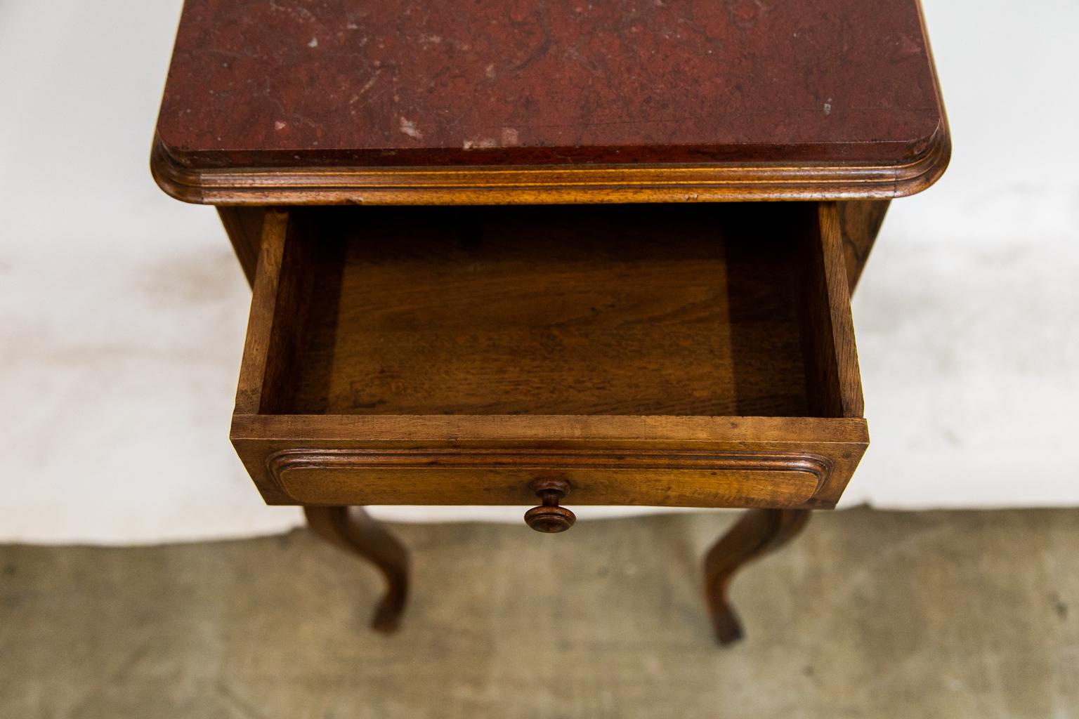 Late 19th Century French Marble Top Walnut Night Stand  For Sale