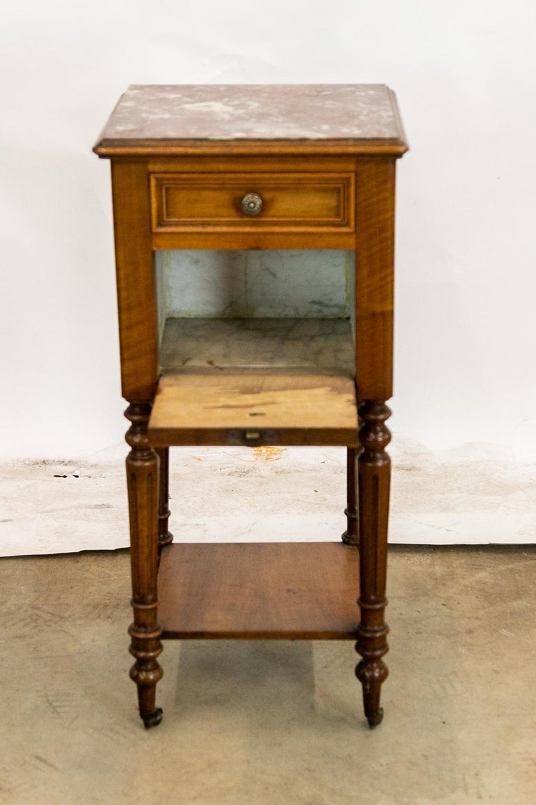 French Marble Top Walnut Night Stand For Sale at 1stDibs