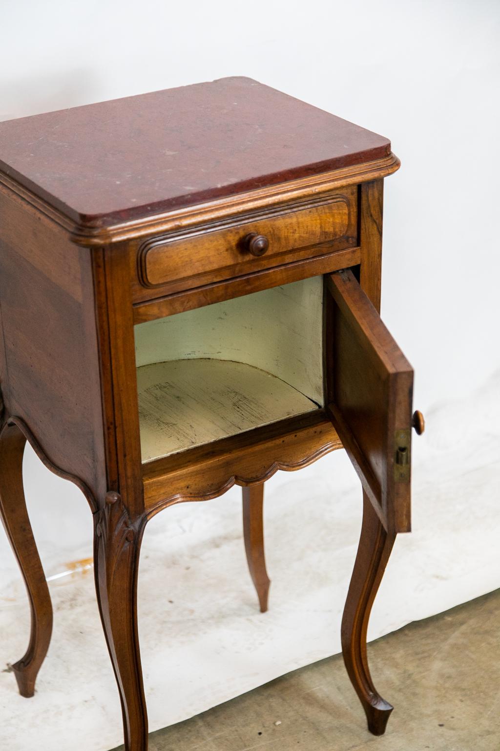 French Marble Top Walnut Night Stand  1