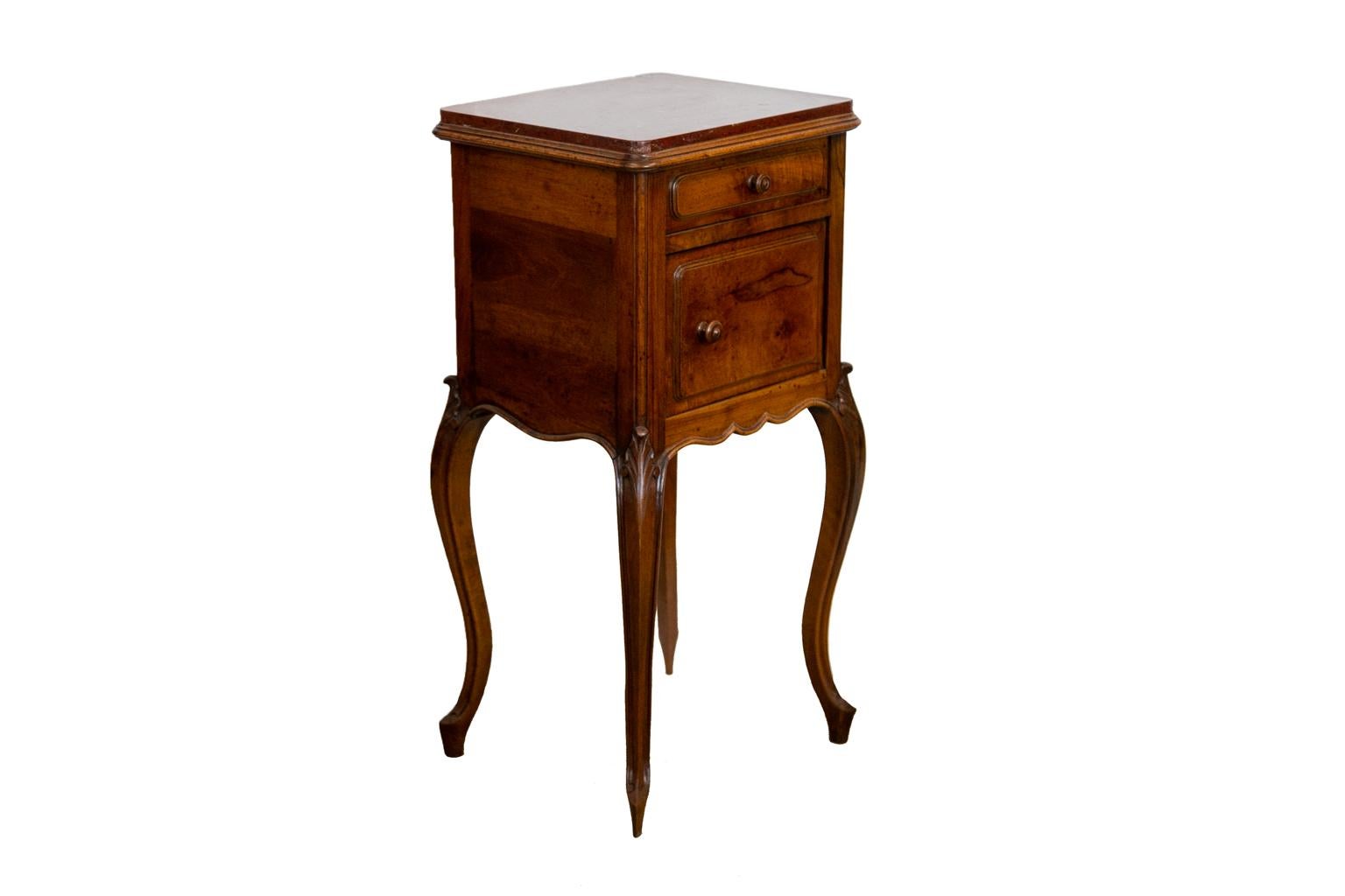 French Marble Top Walnut Night Stand  2