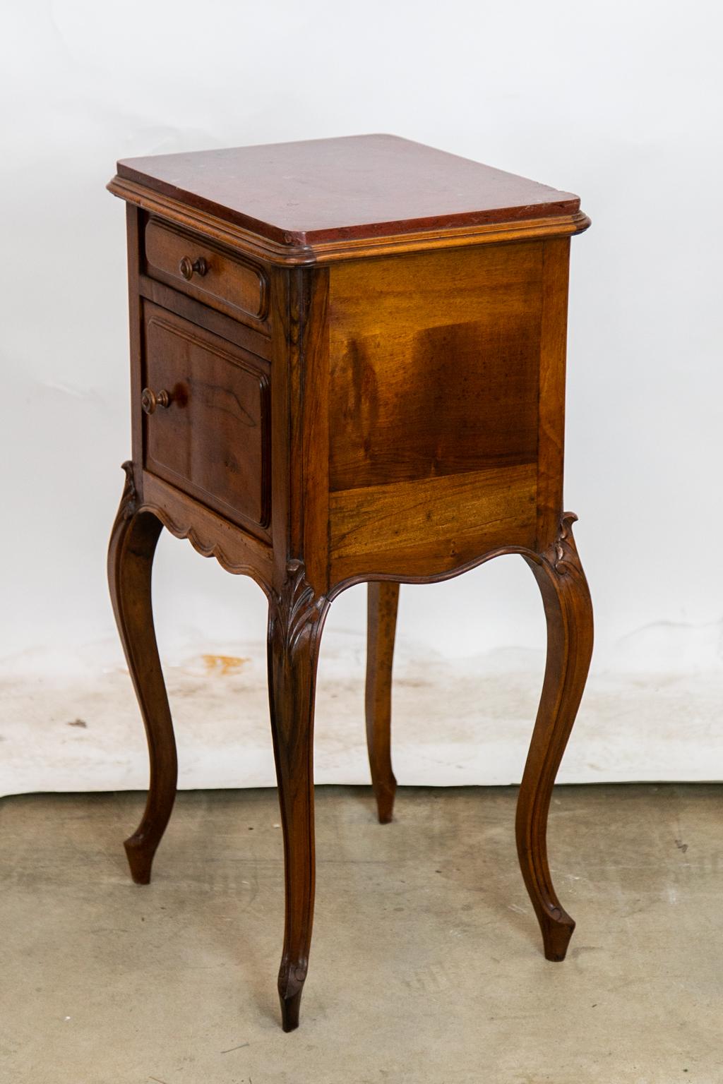 French Marble Top Walnut Night Stand  3