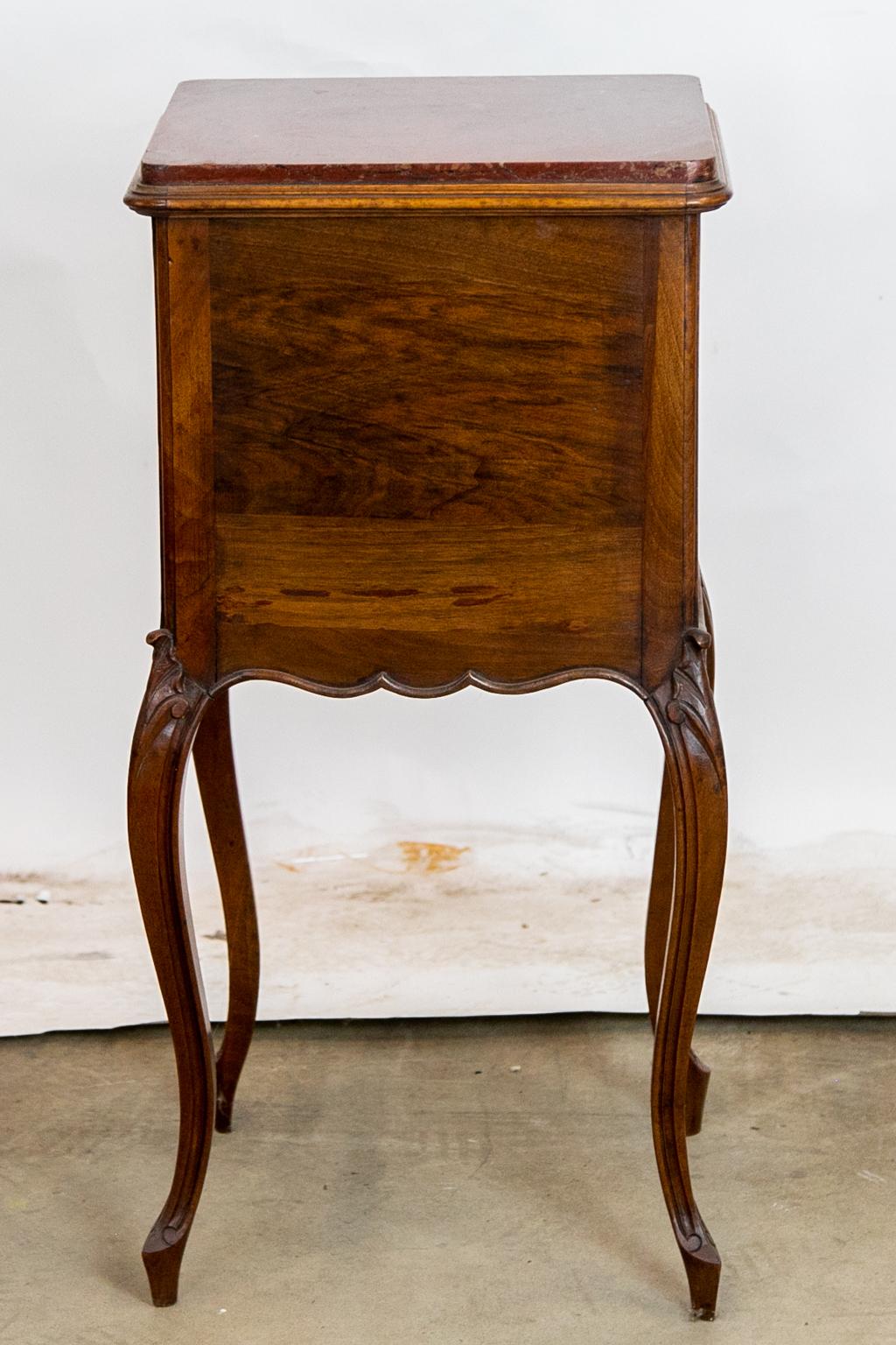 French Marble Top Walnut Night Stand  4