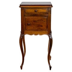 French Marble Top Walnut Night Stand 