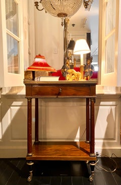 French Marble Top Writing Table, Tooled-Leather Writing Surface, on Casters
