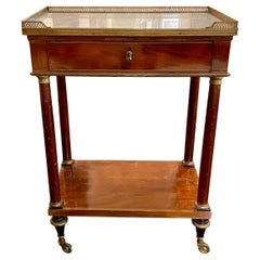 French Marble Top Writing Table, Tooled-Leather Writing Surface, on Casters