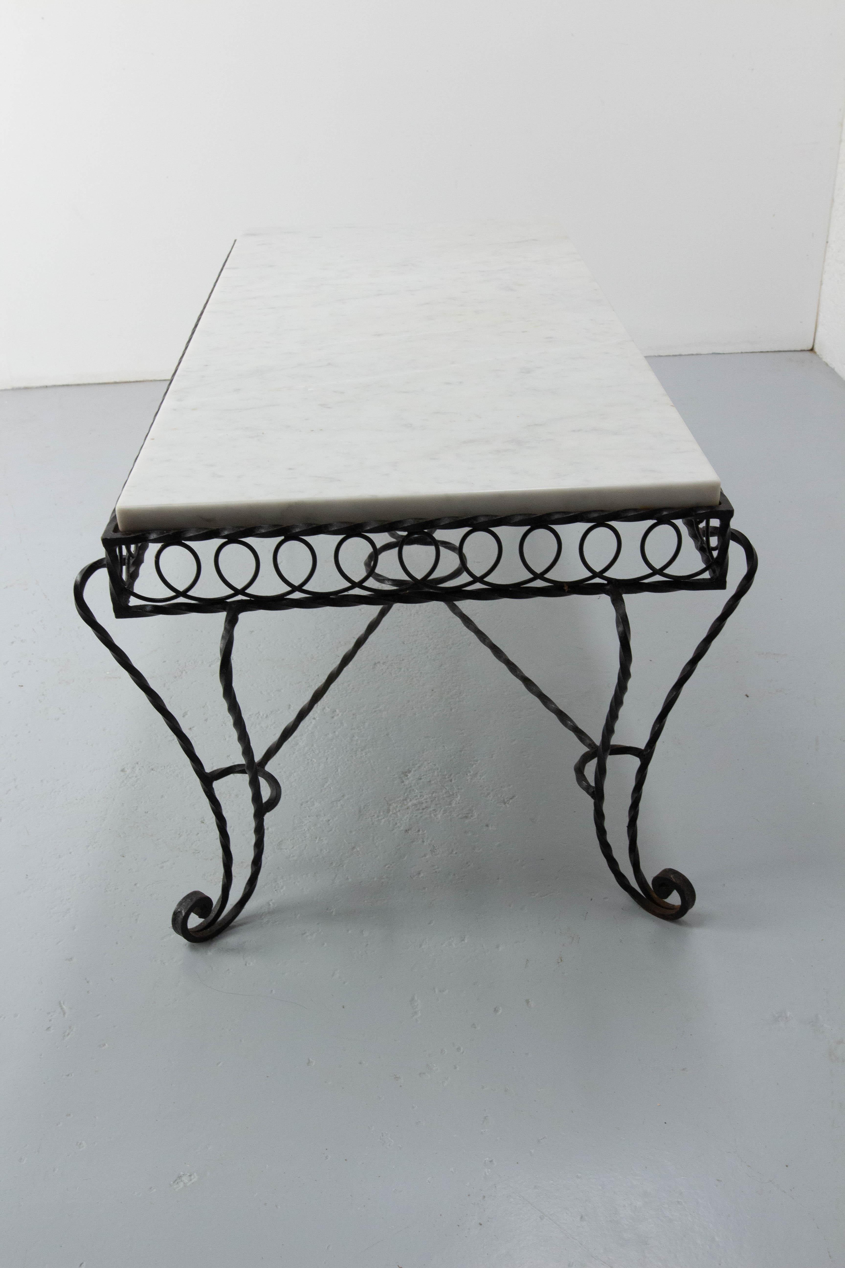 Mid-20th Century French Marble Top & Wrought Iron Coffee Table, circa 1960 For Sale