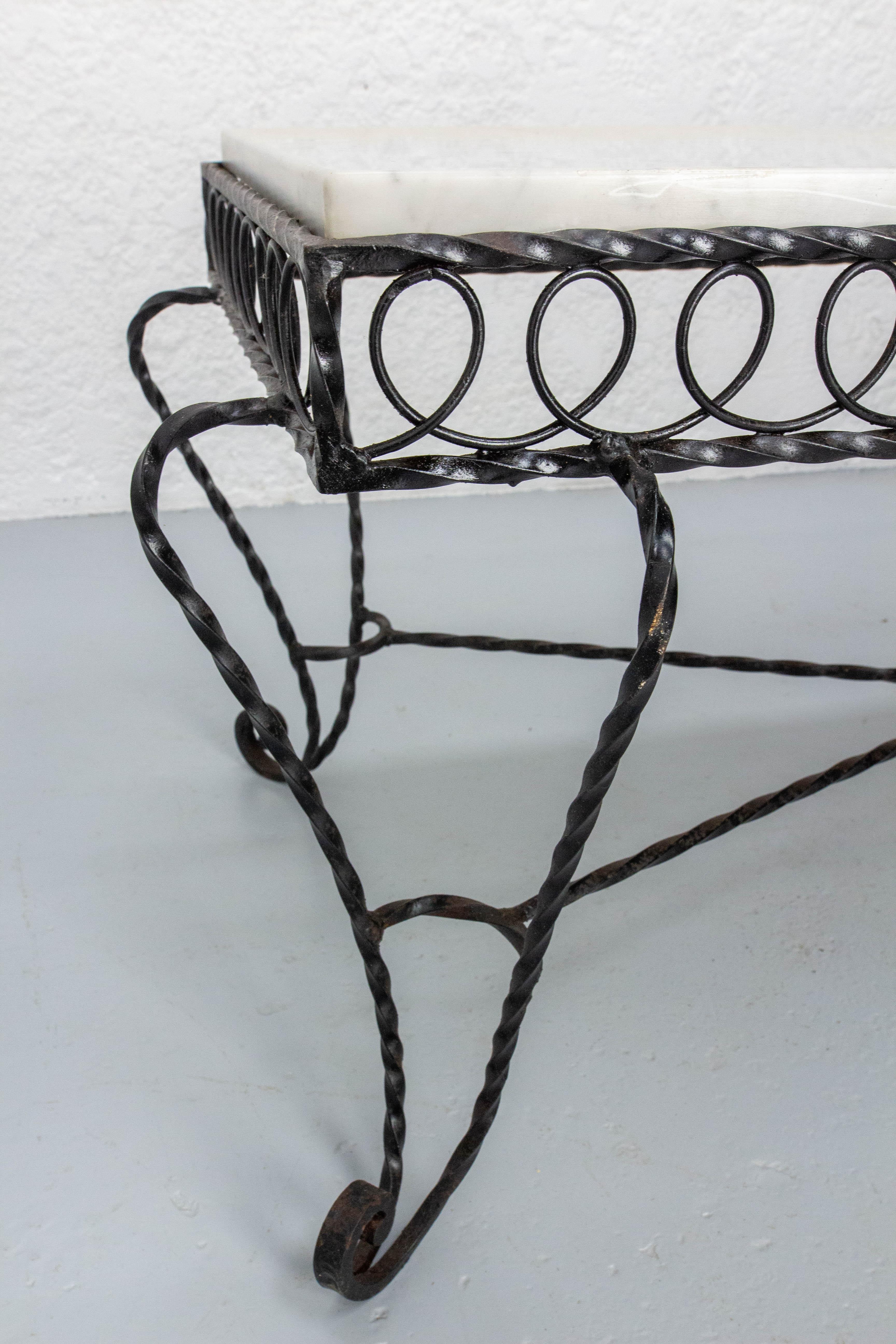 French Marble Top & Wrought Iron Coffee Table, circa 1960 For Sale 2
