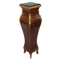French Marble Topped Bombé Inlaid Kingwood Pedestal