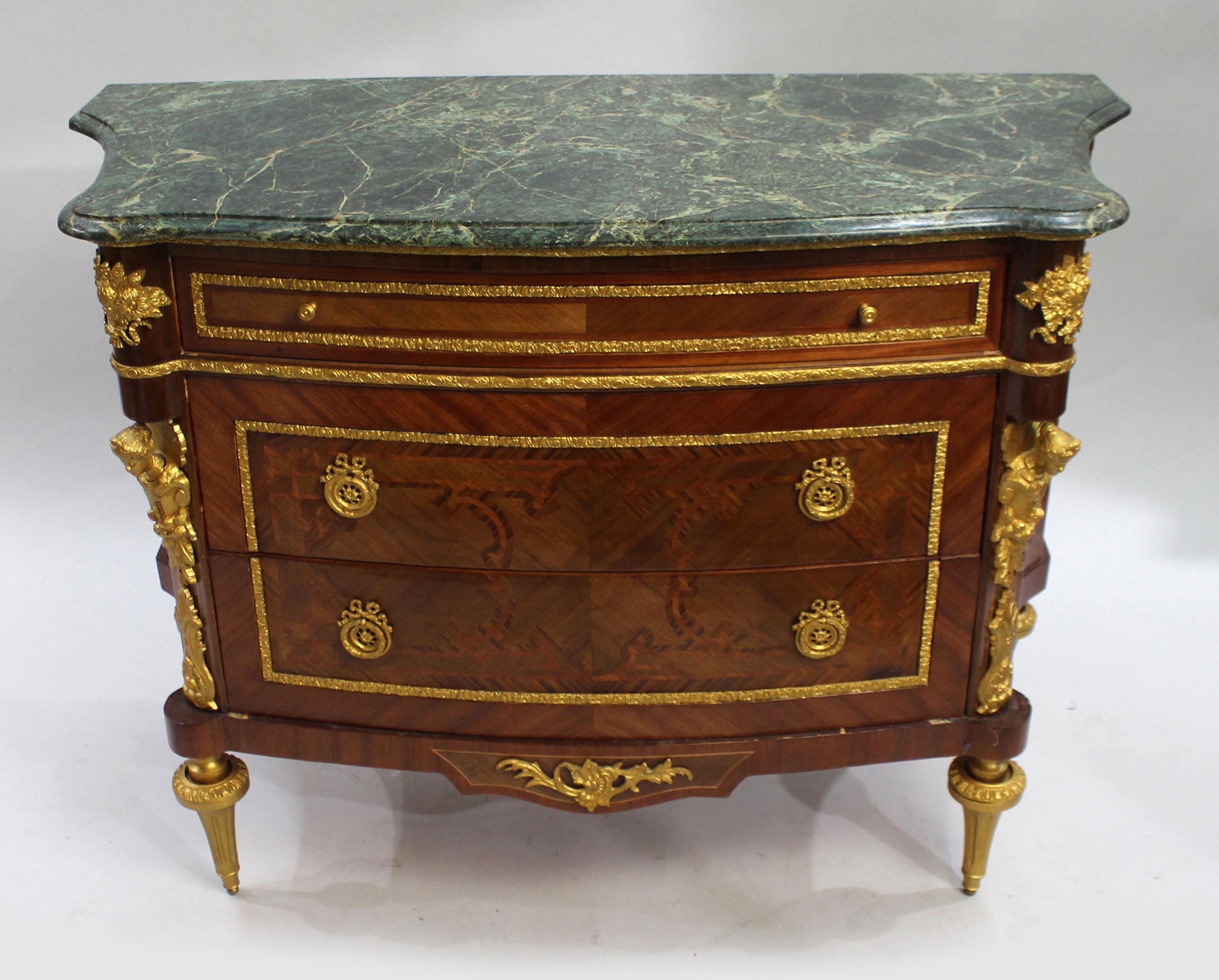 European French Marble Topped Bow Fronted Commode with Gilt Metal Mounts For Sale