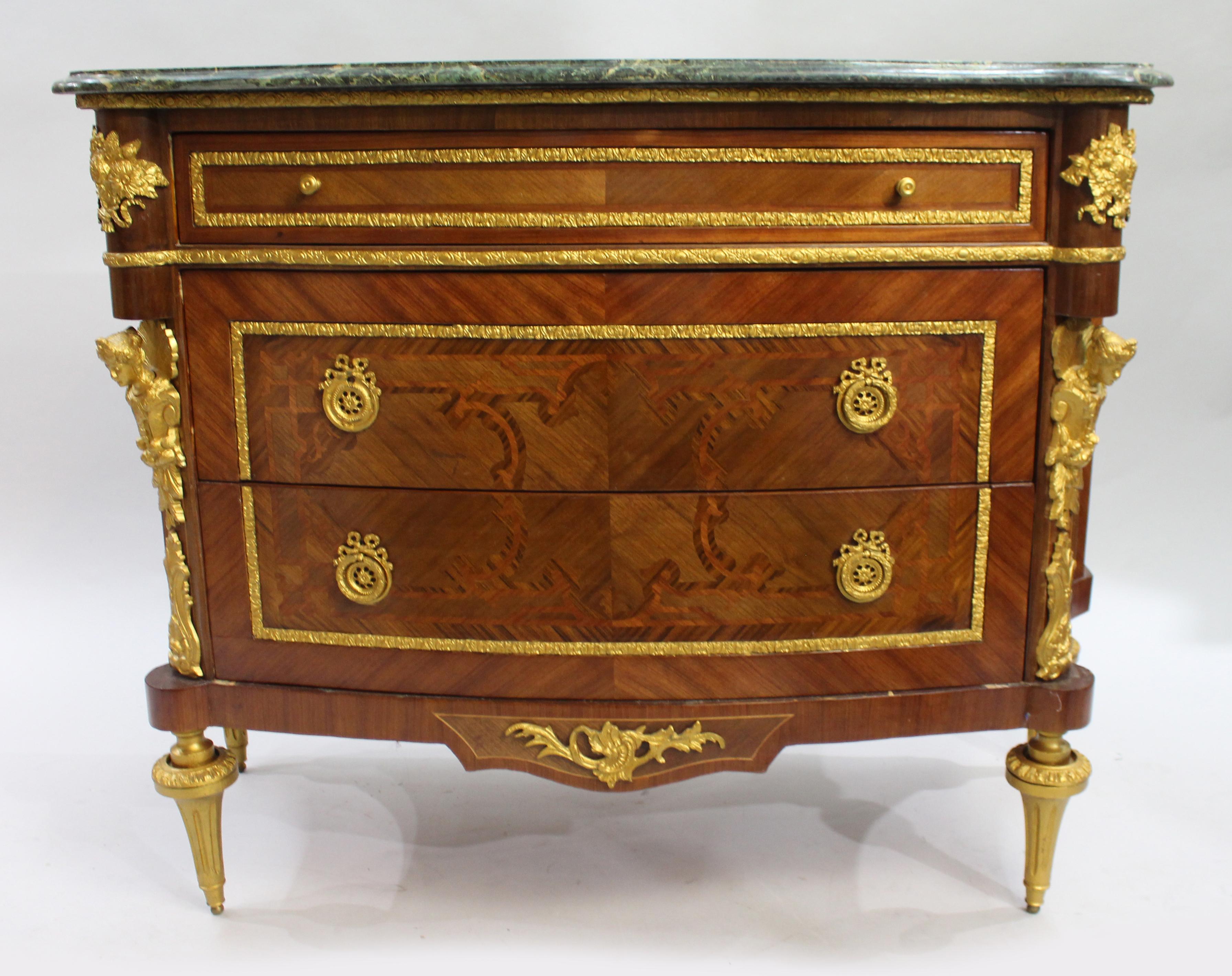 French Marble Topped Bow Fronted Commode with Gilt Metal Mounts In Good Condition For Sale In Worcester, GB