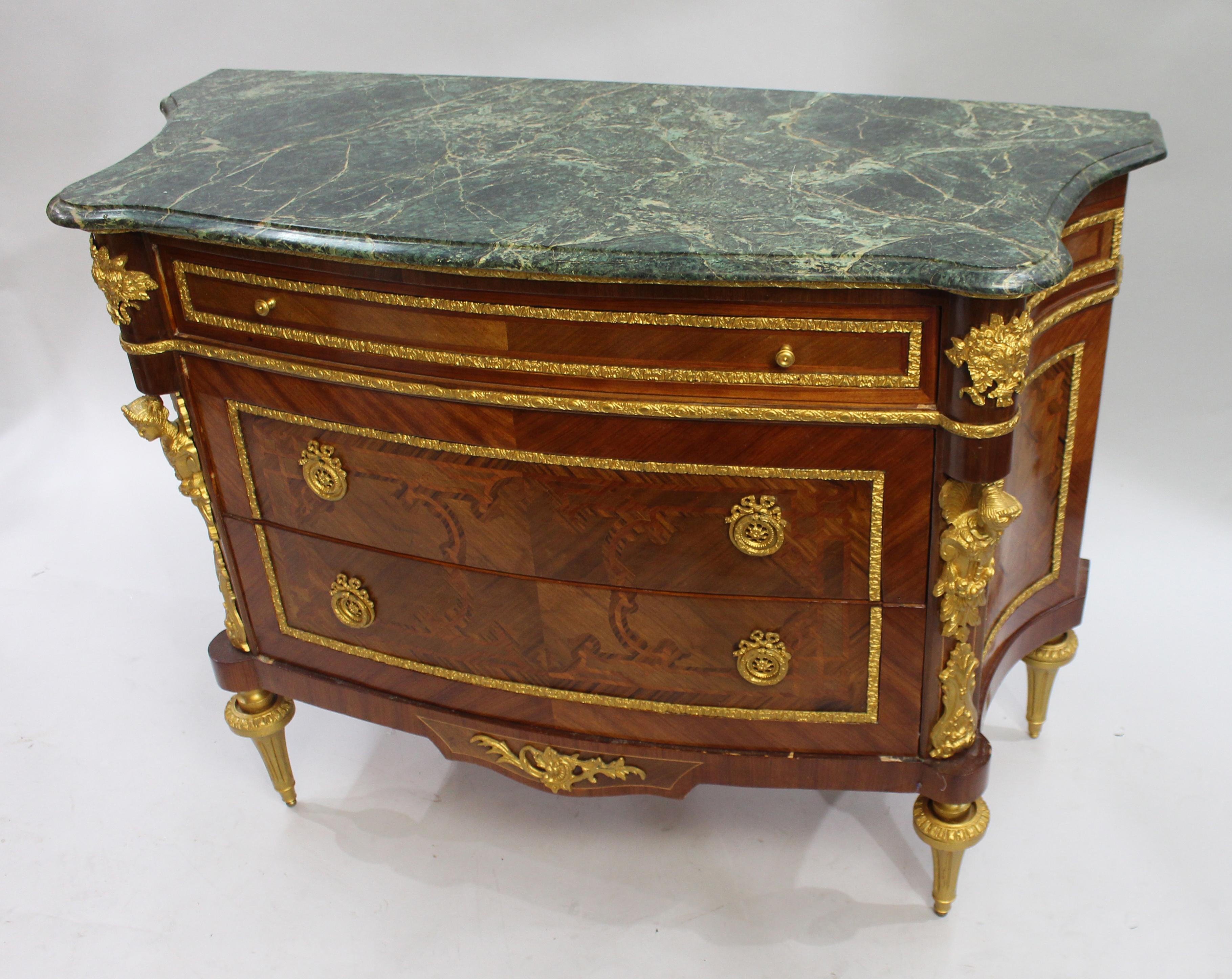 20th Century French Marble Topped Bow Fronted Commode with Gilt Metal Mounts
