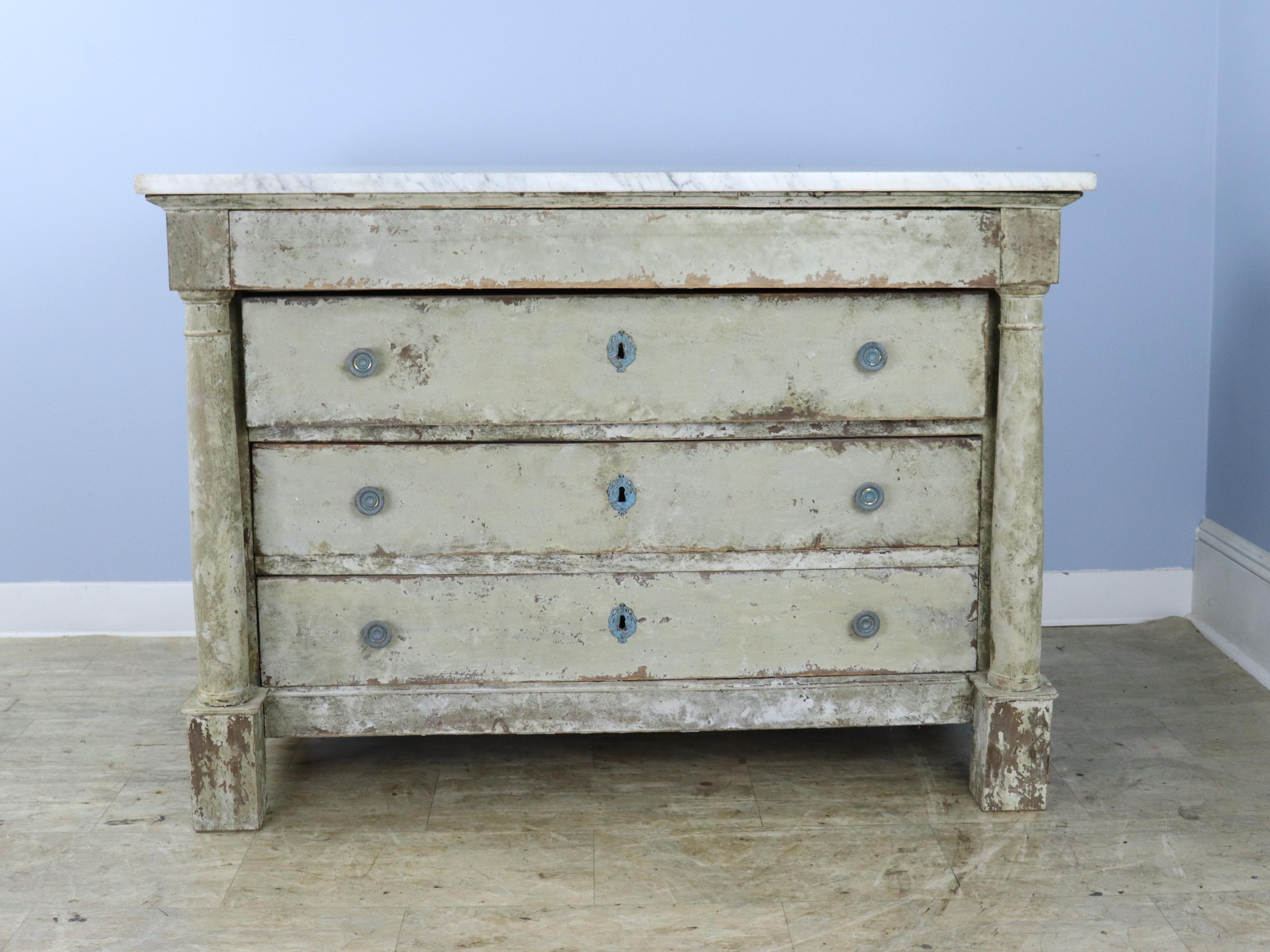 French Marble Topped Directoire Commode, Newly Painted In Good Condition For Sale In Port Chester, NY