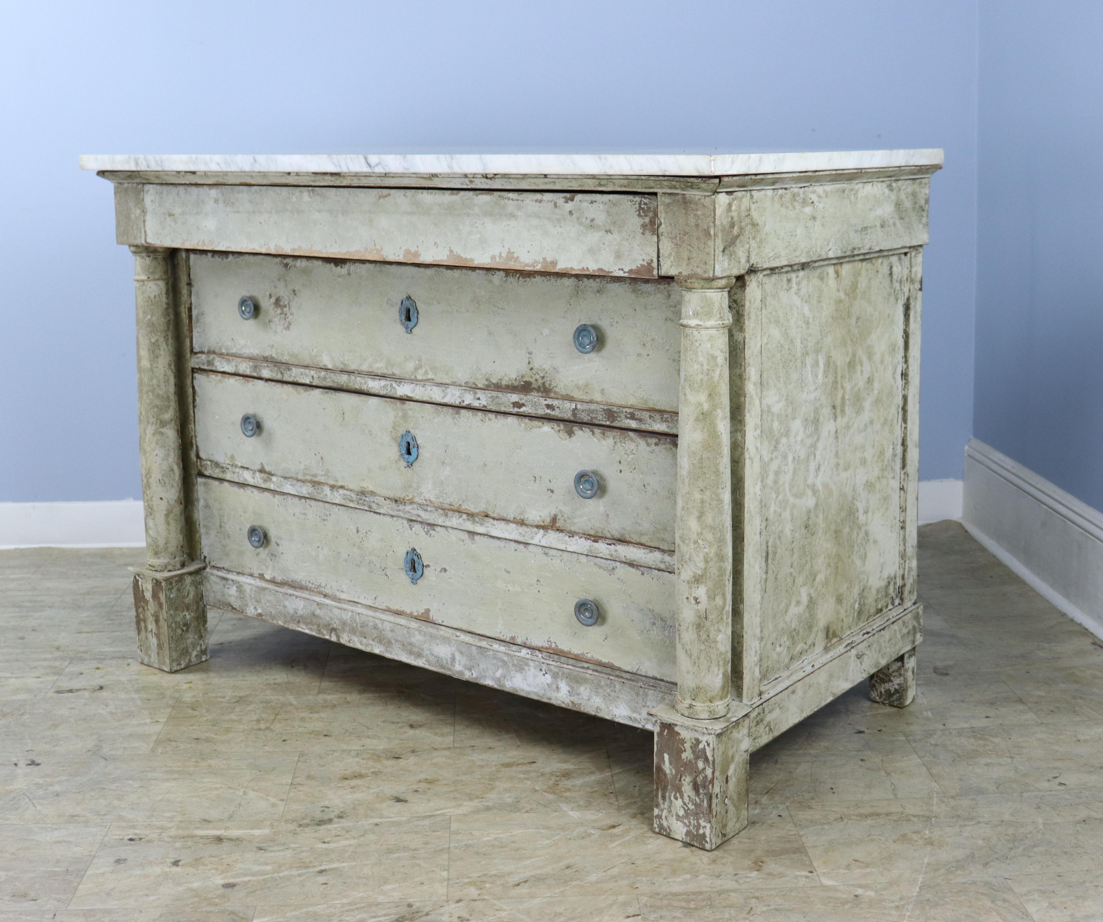 19th Century French Marble Topped Directoire Commode, Newly Painted For Sale