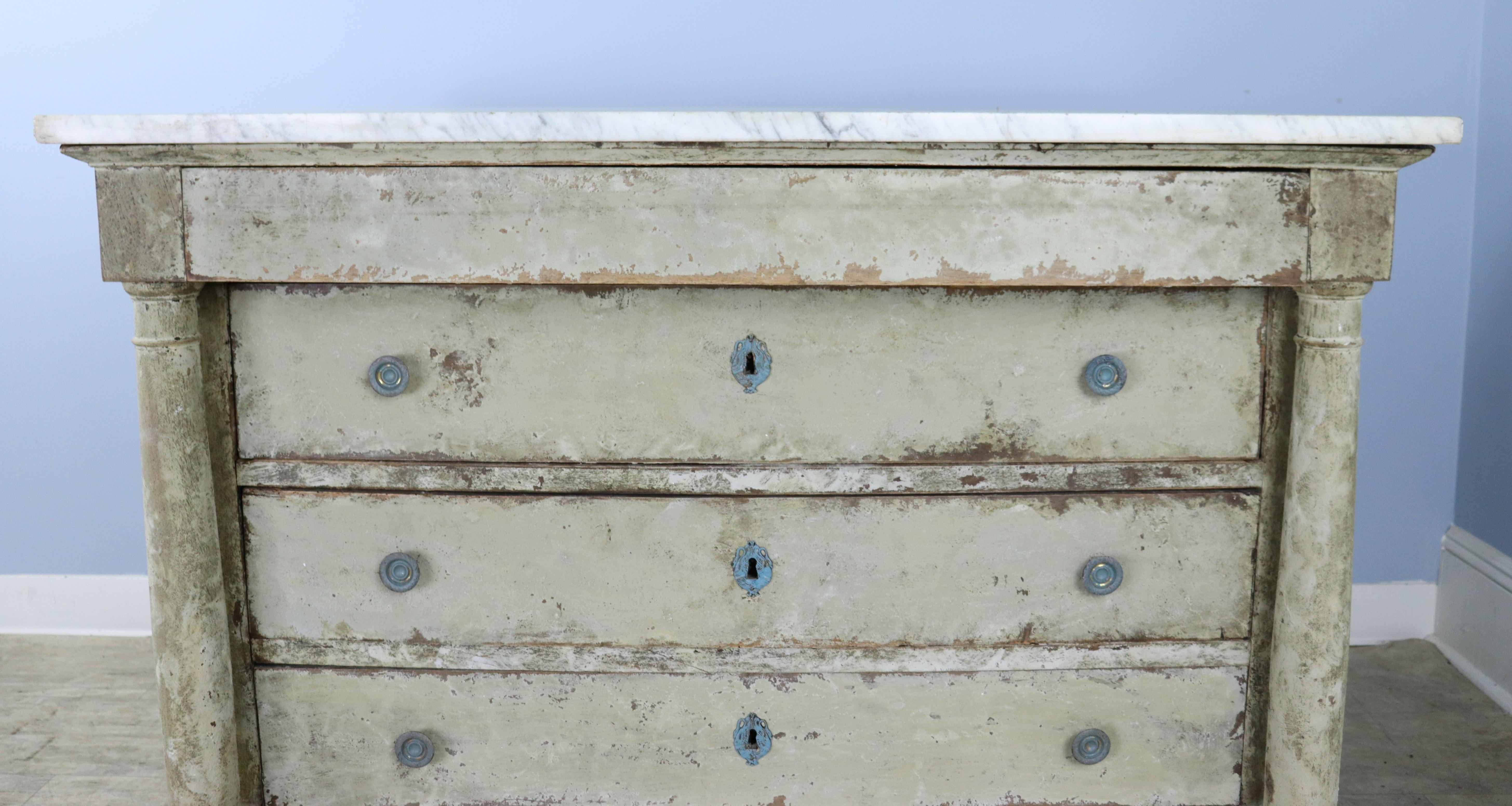 Walnut French Marble Topped Directoire Commode, Newly Painted For Sale