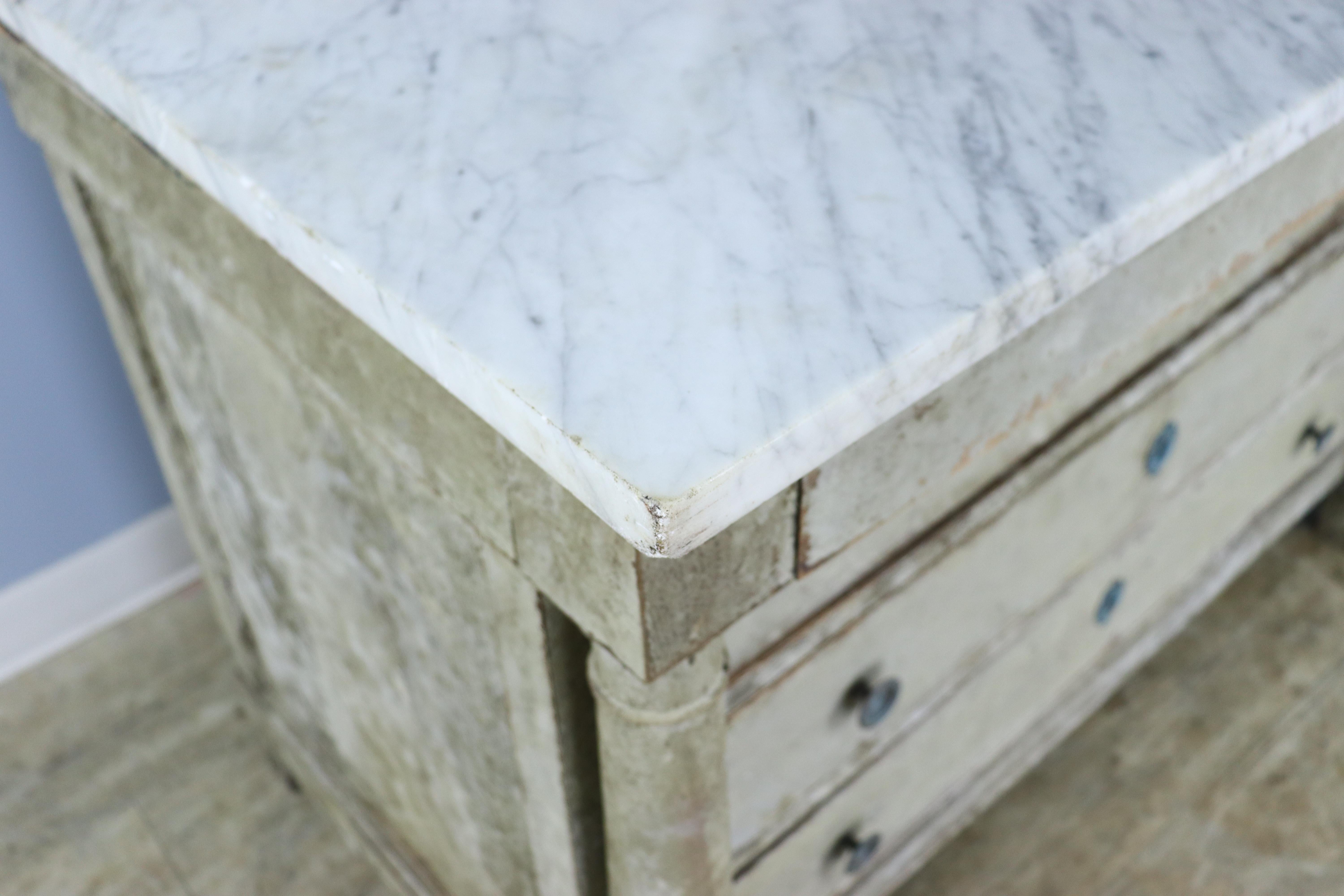 French Marble Topped Directoire Commode, Newly Painted For Sale 4