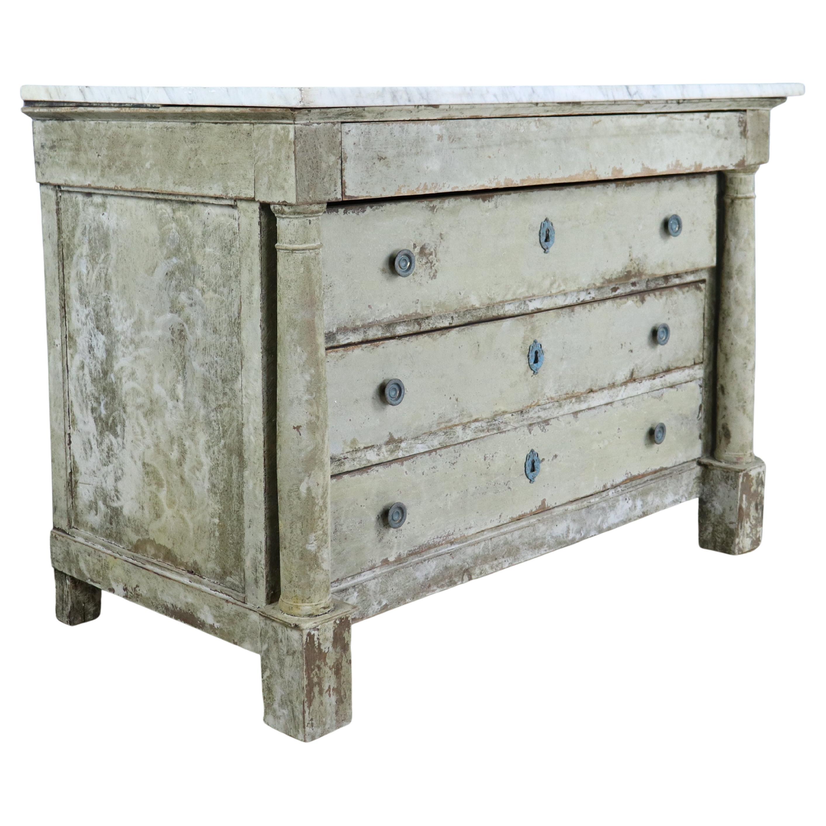 French Marble Topped Directoire Commode, Newly Painted For Sale