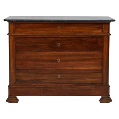 French Marble Topped Mahogany Dresser with Brass Key Holes