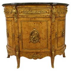 Vintage French Marble Topped Maple Side Cabinet