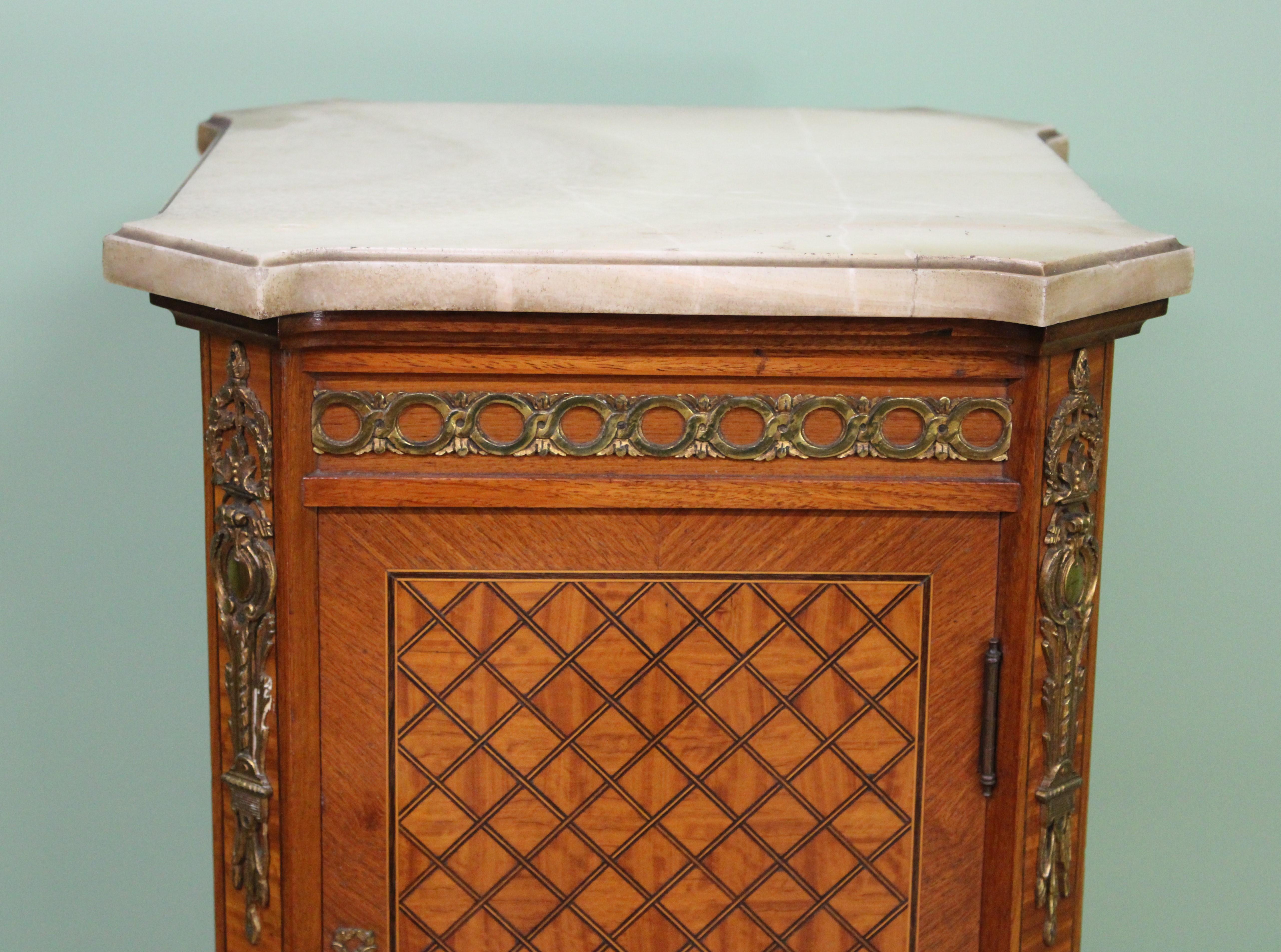 Louis XVI French Marble Topped Satinwood Cabinet For Sale