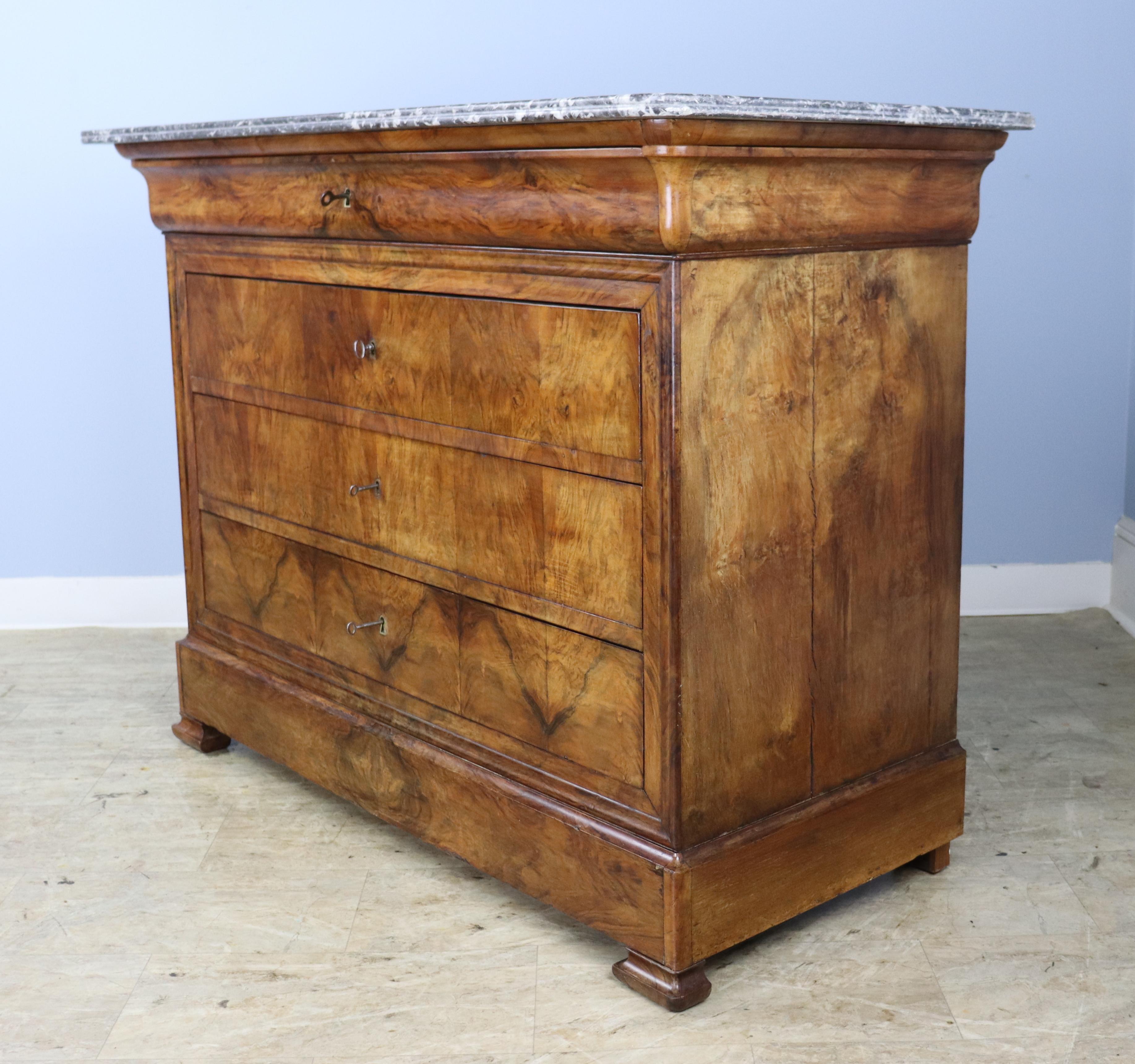 French Marble Topped Walnut Commode In Good Condition In Port Chester, NY