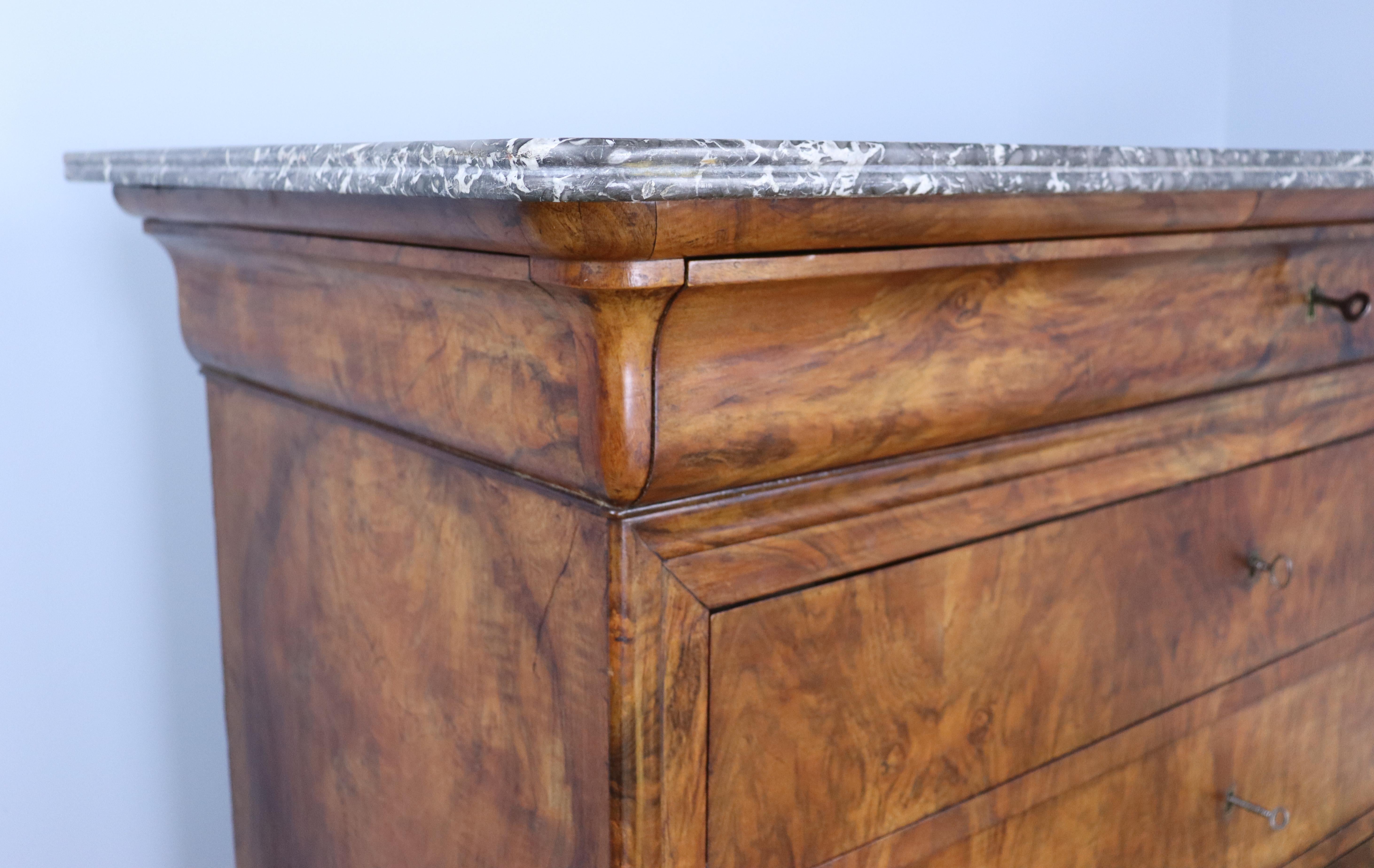 French Marble Topped Walnut Commode 1
