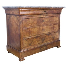 Antique French Marble Topped Walnut Commode