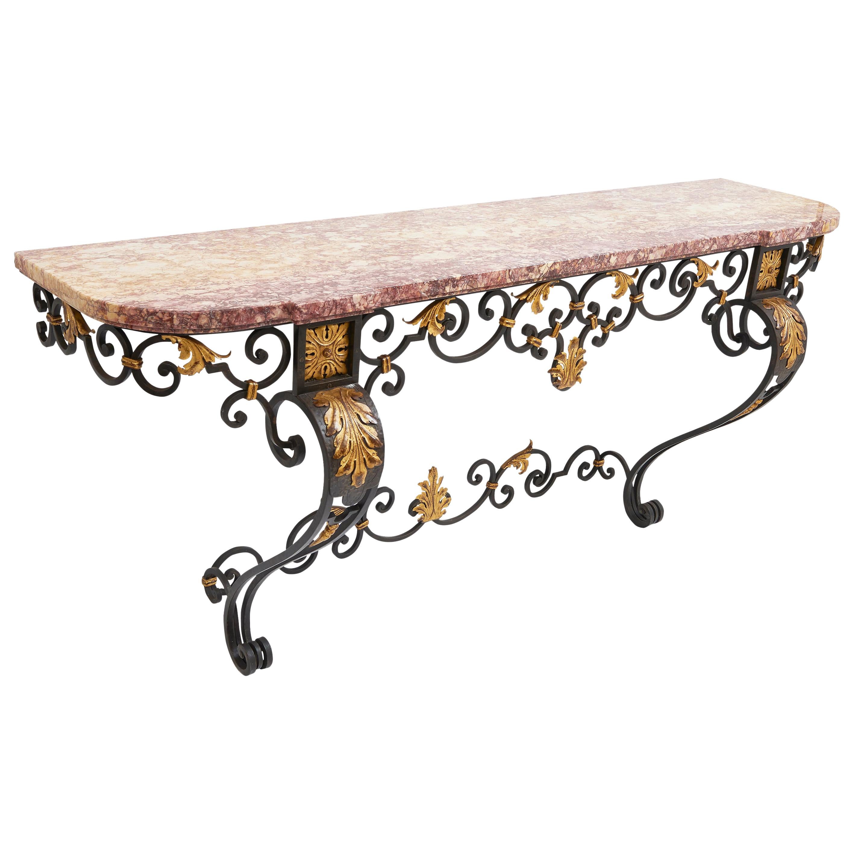 Wrought Iron And Marble Console Table at 1stdibs