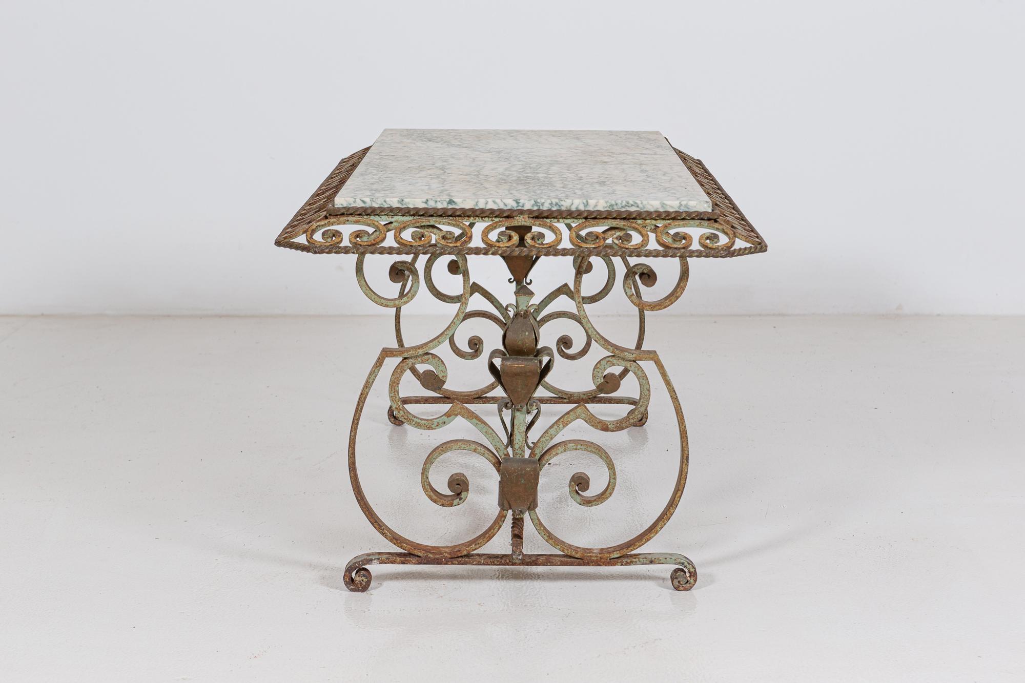 20th Century French Marble & Wrought Iron Coffee Table