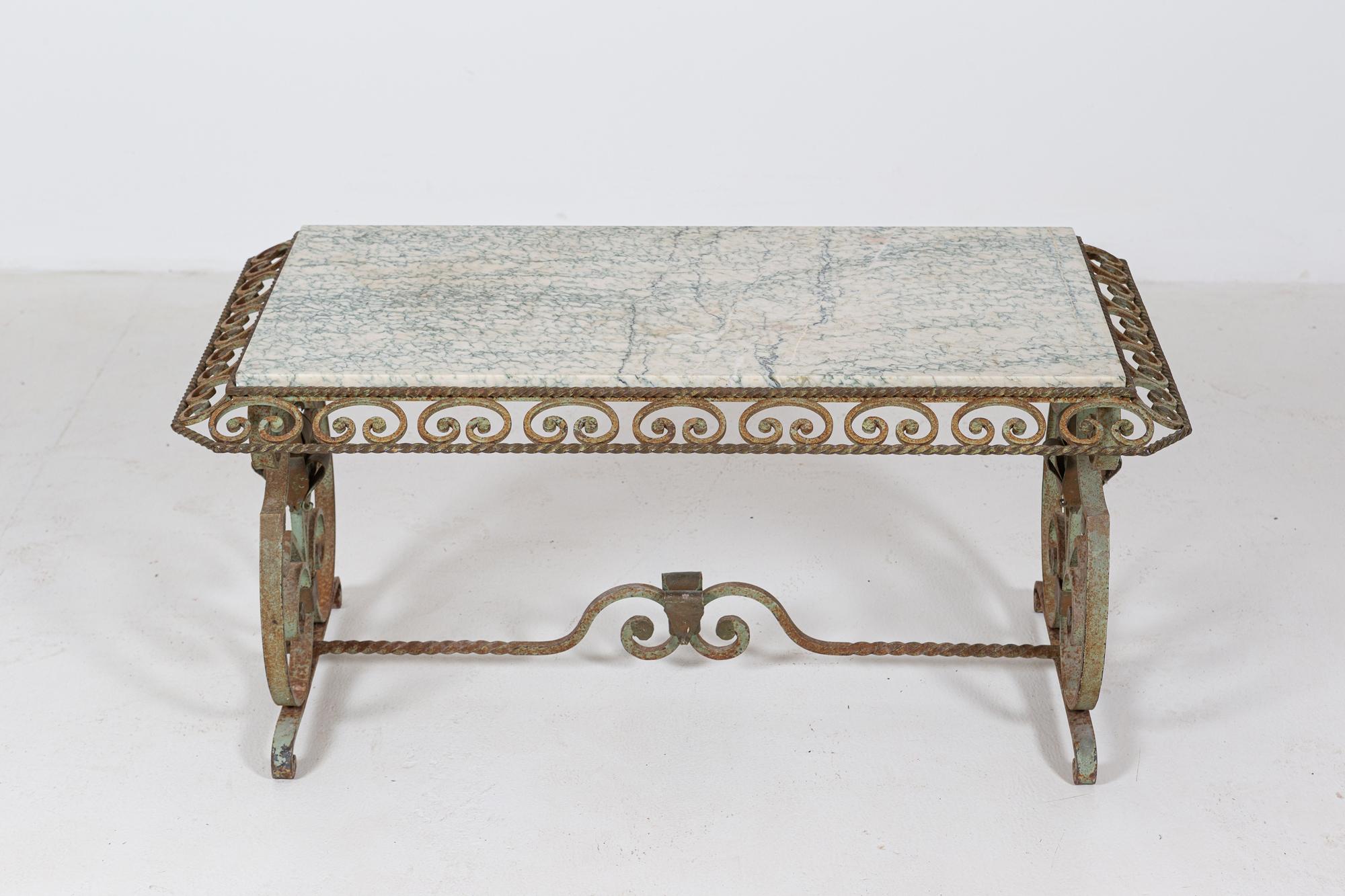 Art Nouveau French Marble & Wrought Iron Coffee Table