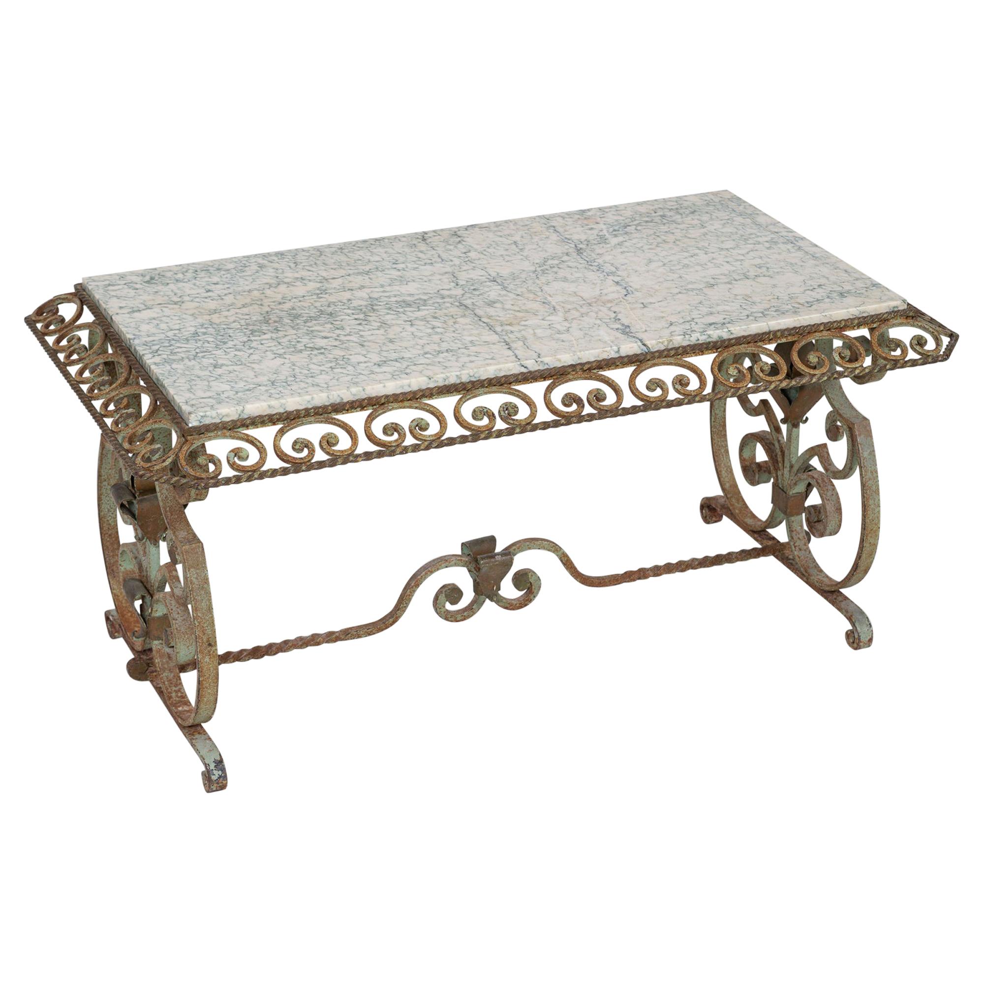 French Marble & Wrought Iron Coffee Table