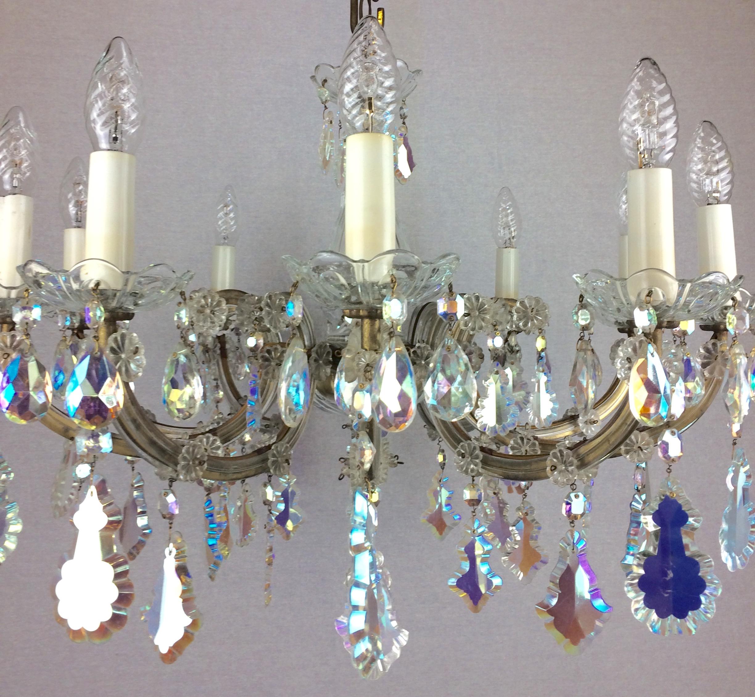 Hollywood Regency French Marie Therese Chandelier with Colored Rock Crystals 10 Arms For Sale