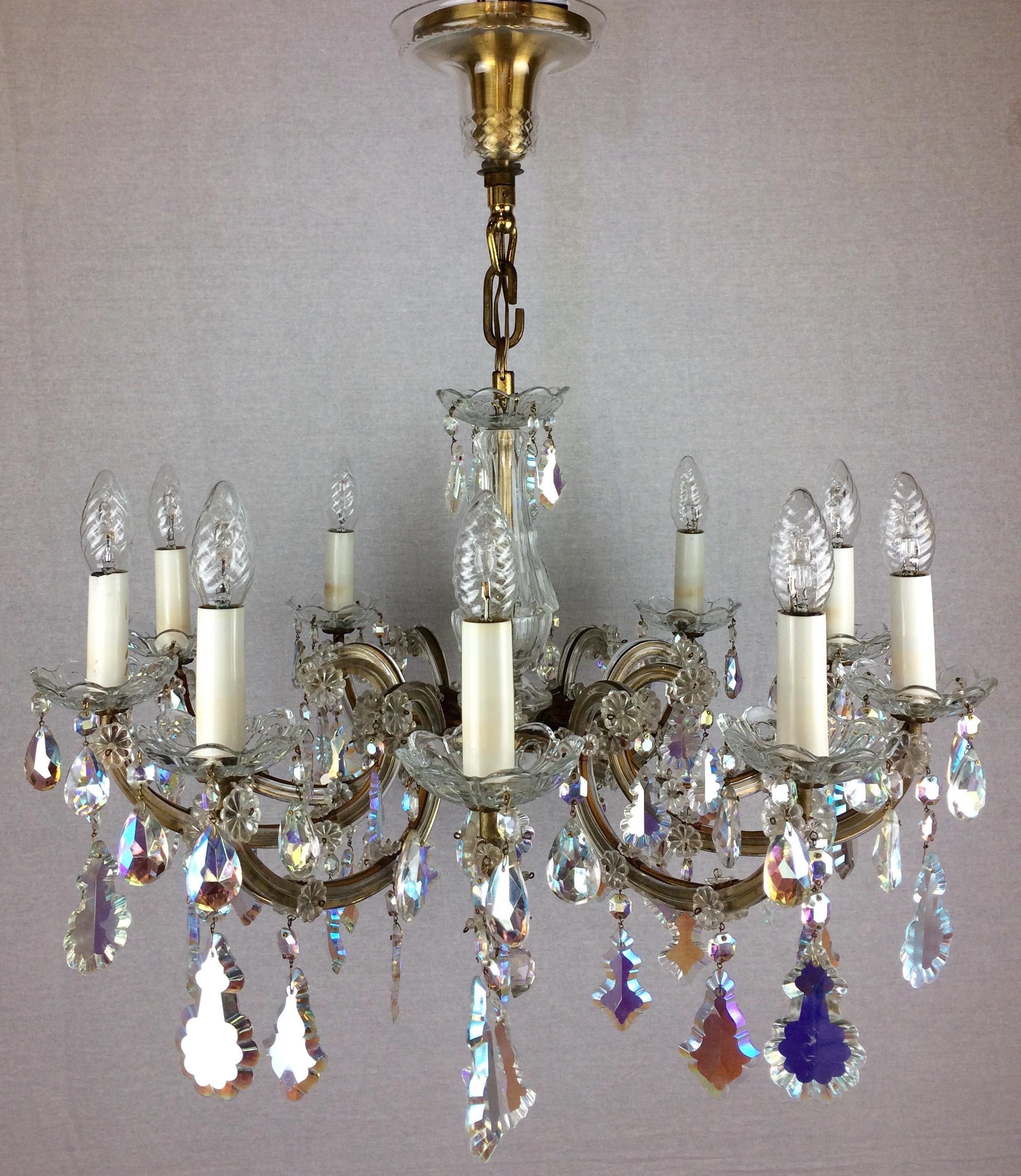 French Marie Therese Chandelier with Colored Rock Crystals 10 Arms In Good Condition For Sale In Miami, FL