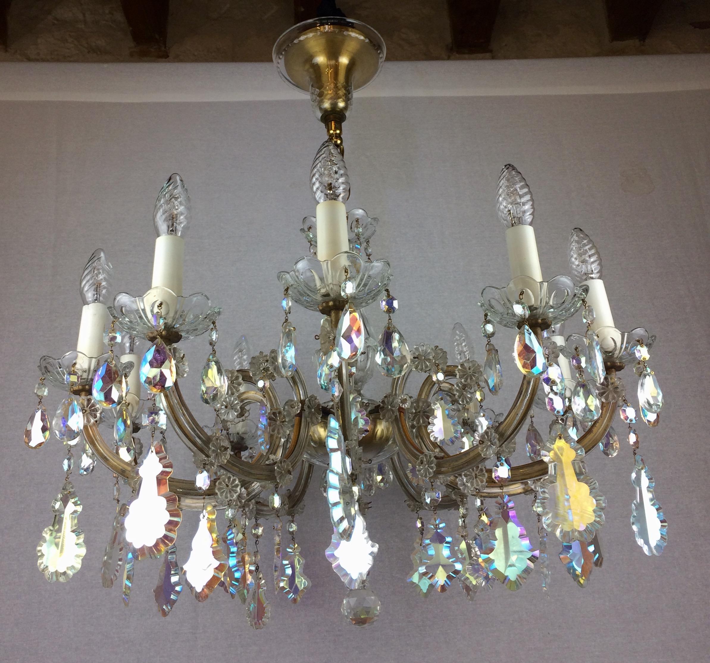 20th Century French Marie Therese Chandelier with Colored Rock Crystals 10 Arms For Sale