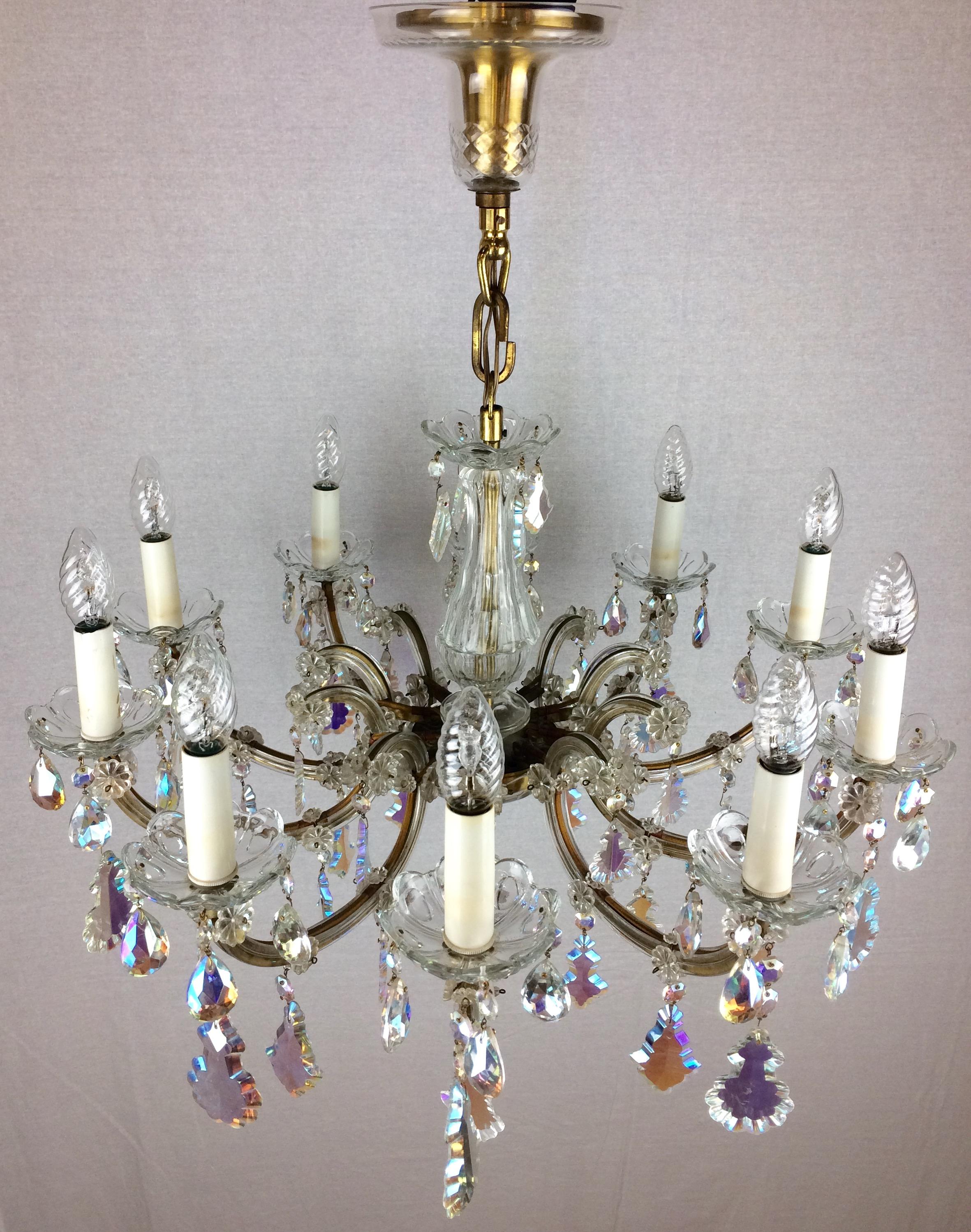French Marie Therese Chandelier with Colored Rock Crystals 10 Arms For Sale 1