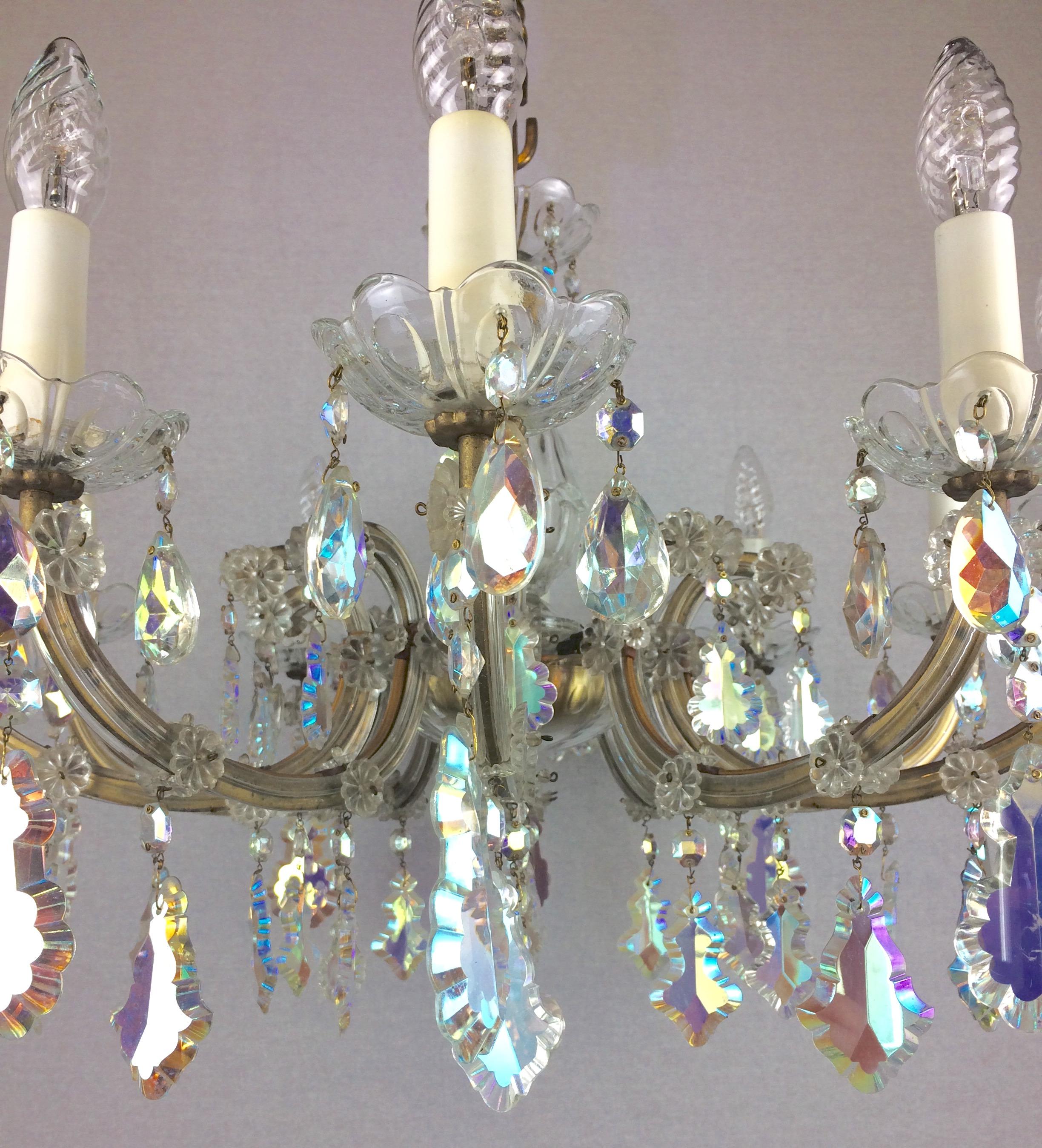 Cristal Lustre français Marie Therese avec cristaux de roche colorés 10 branches en vente