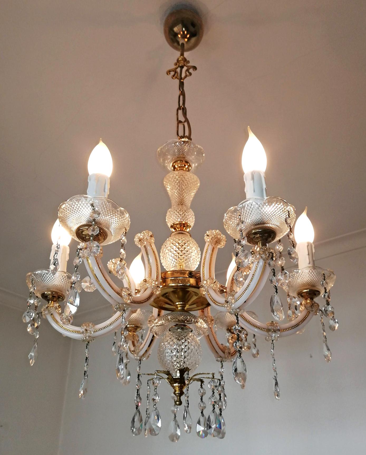 Hollywood Regency French Marie Therese Cut Crystal and Gilt Chandelier For Sale