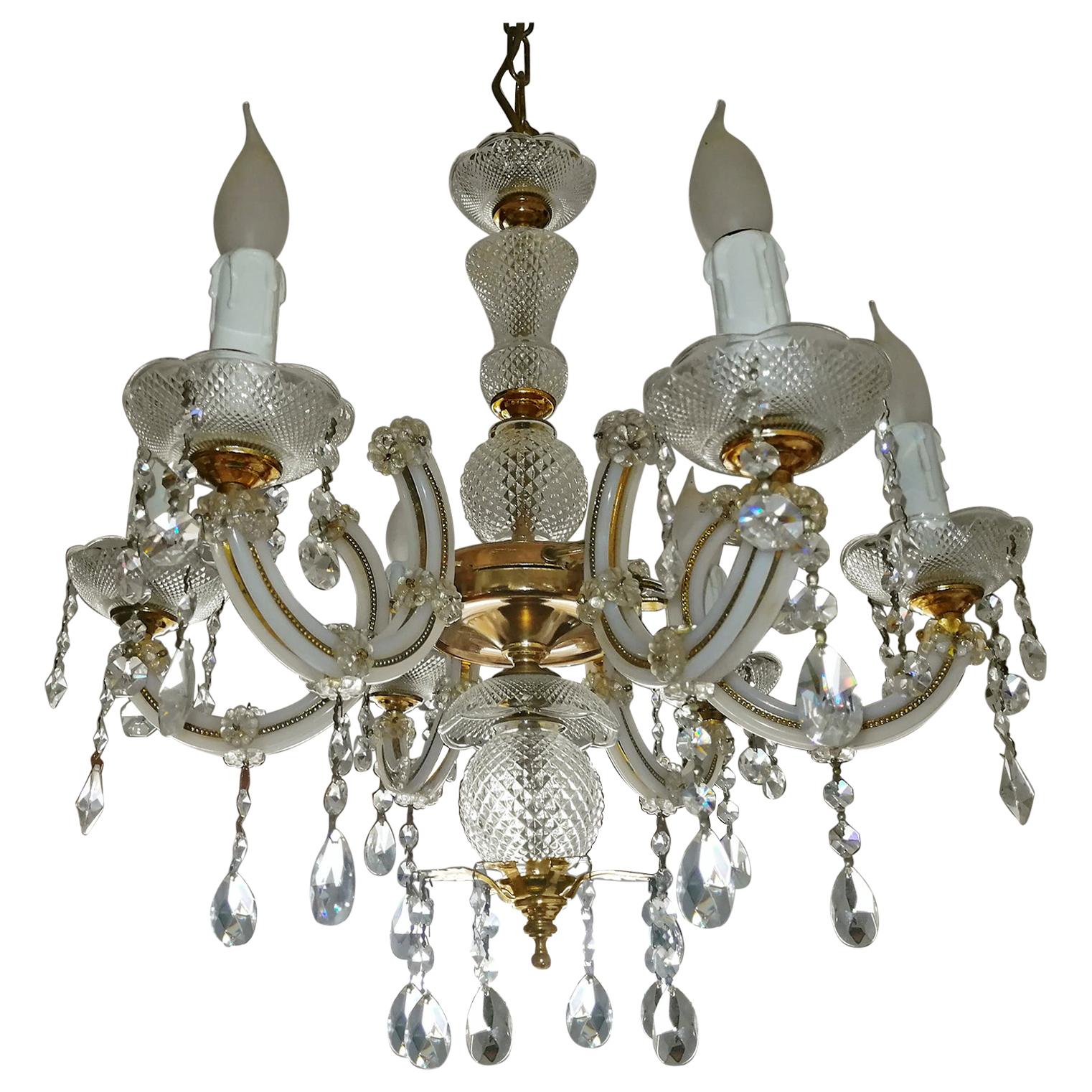 French Marie Therese Cut Crystal and Gilt Chandelier For Sale