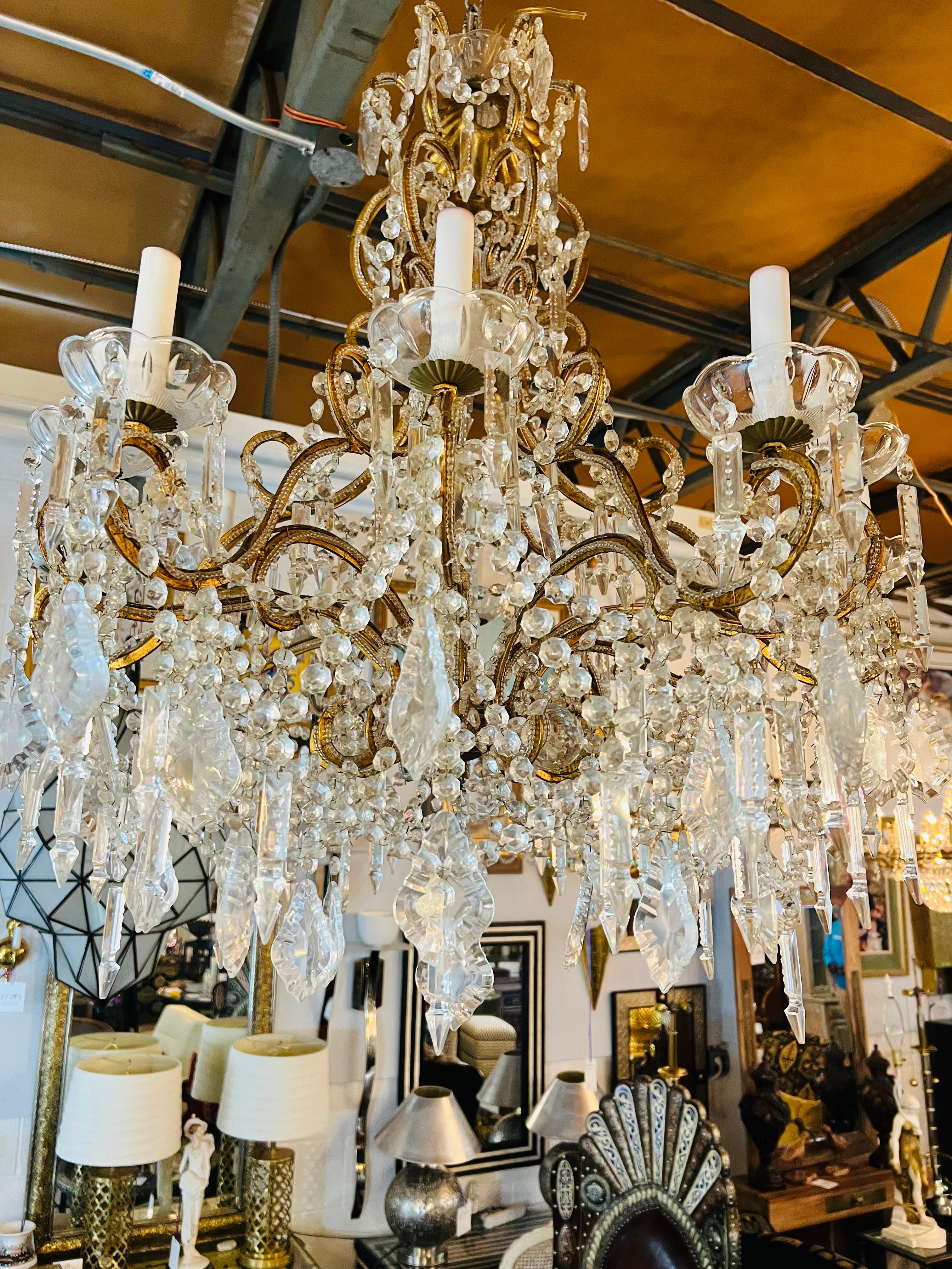 French Marie Therese Hollywood Regency Style Cut Crystal Chandelier, 12 Arms 5