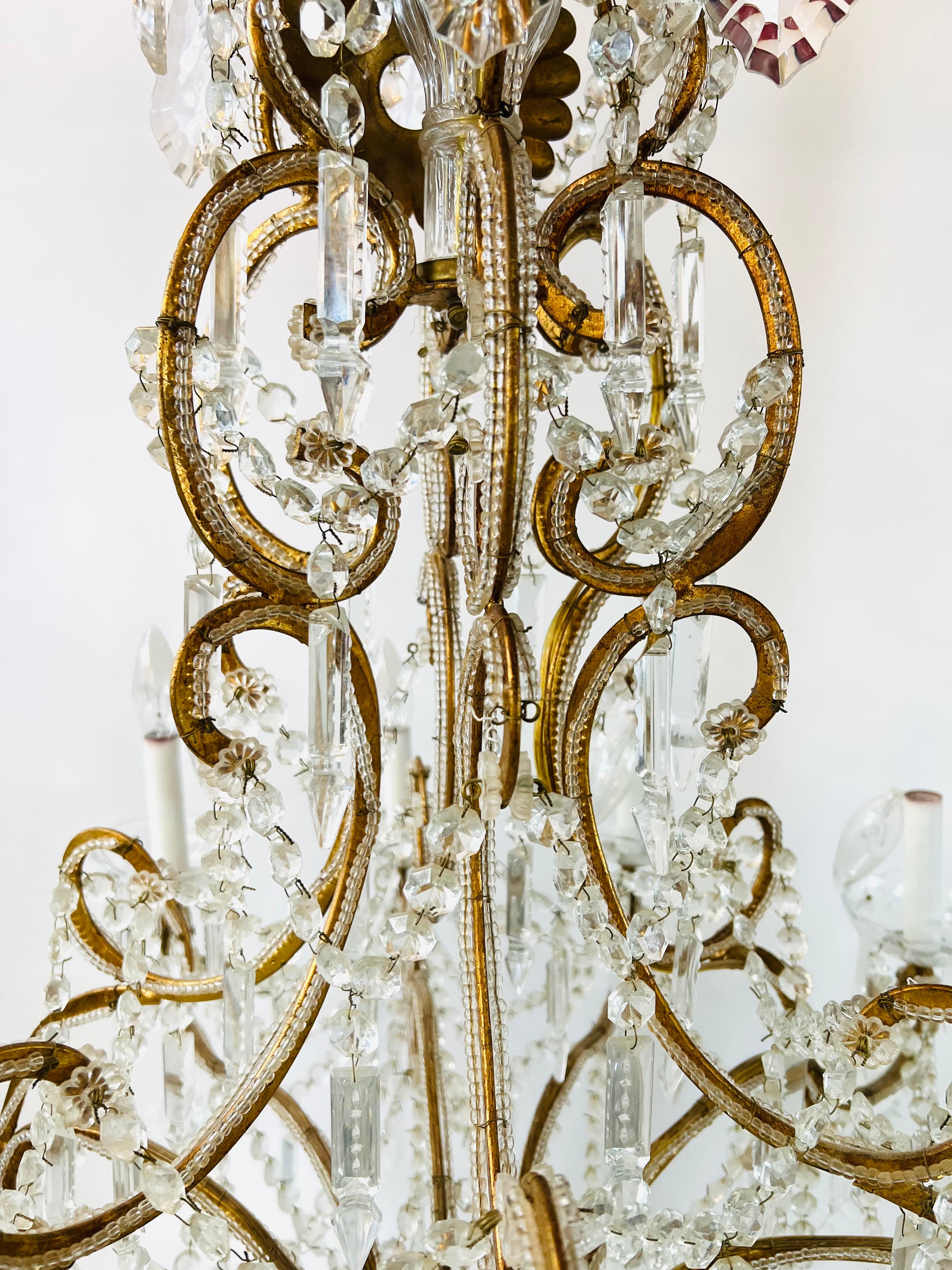 20th Century French Marie Therese Hollywood Regency Style Cut Crystal Chandelier, 12 Arms