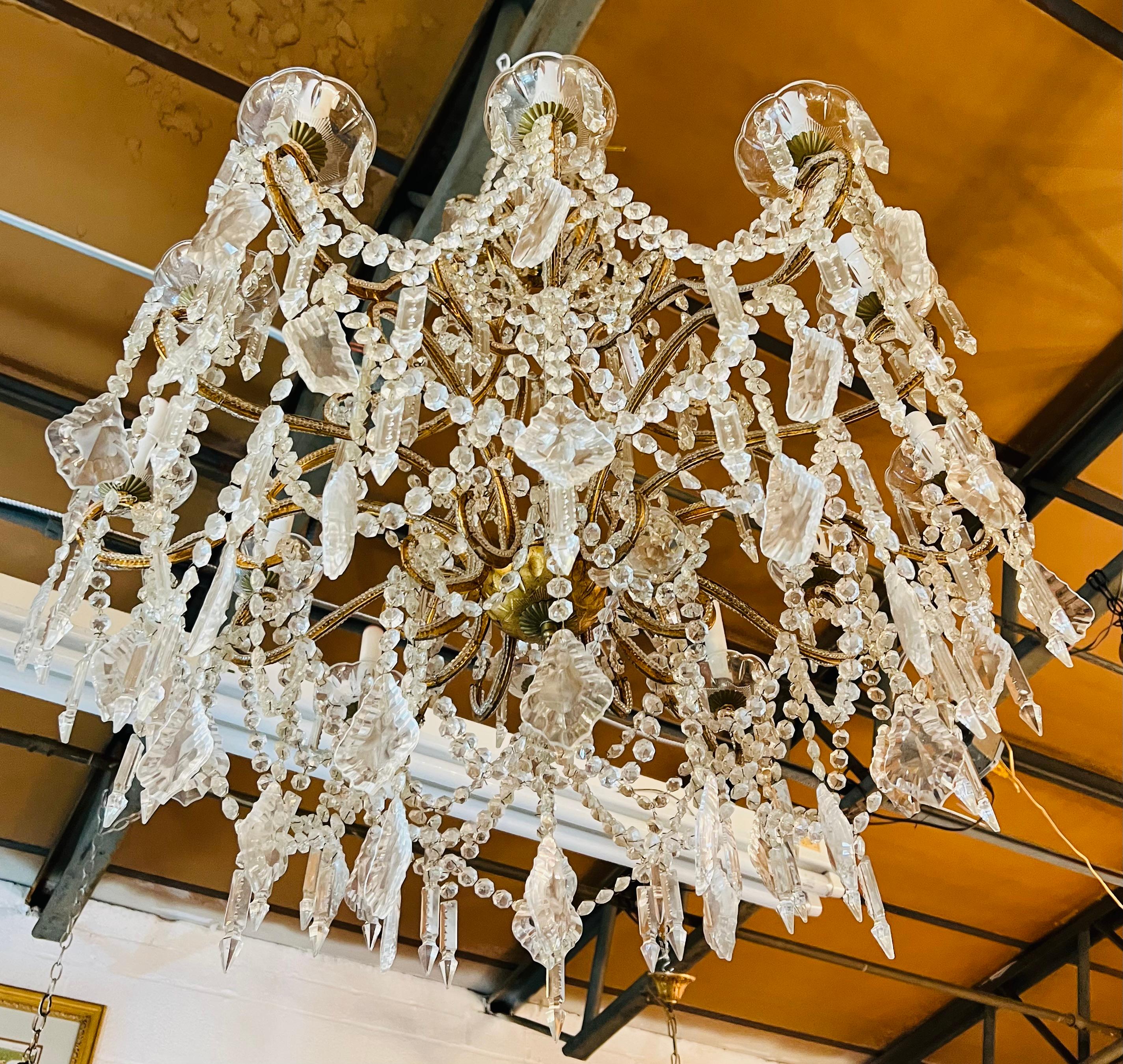 French Marie Therese Hollywood Regency Style Cut Crystal Chandelier, 12 Arms 3