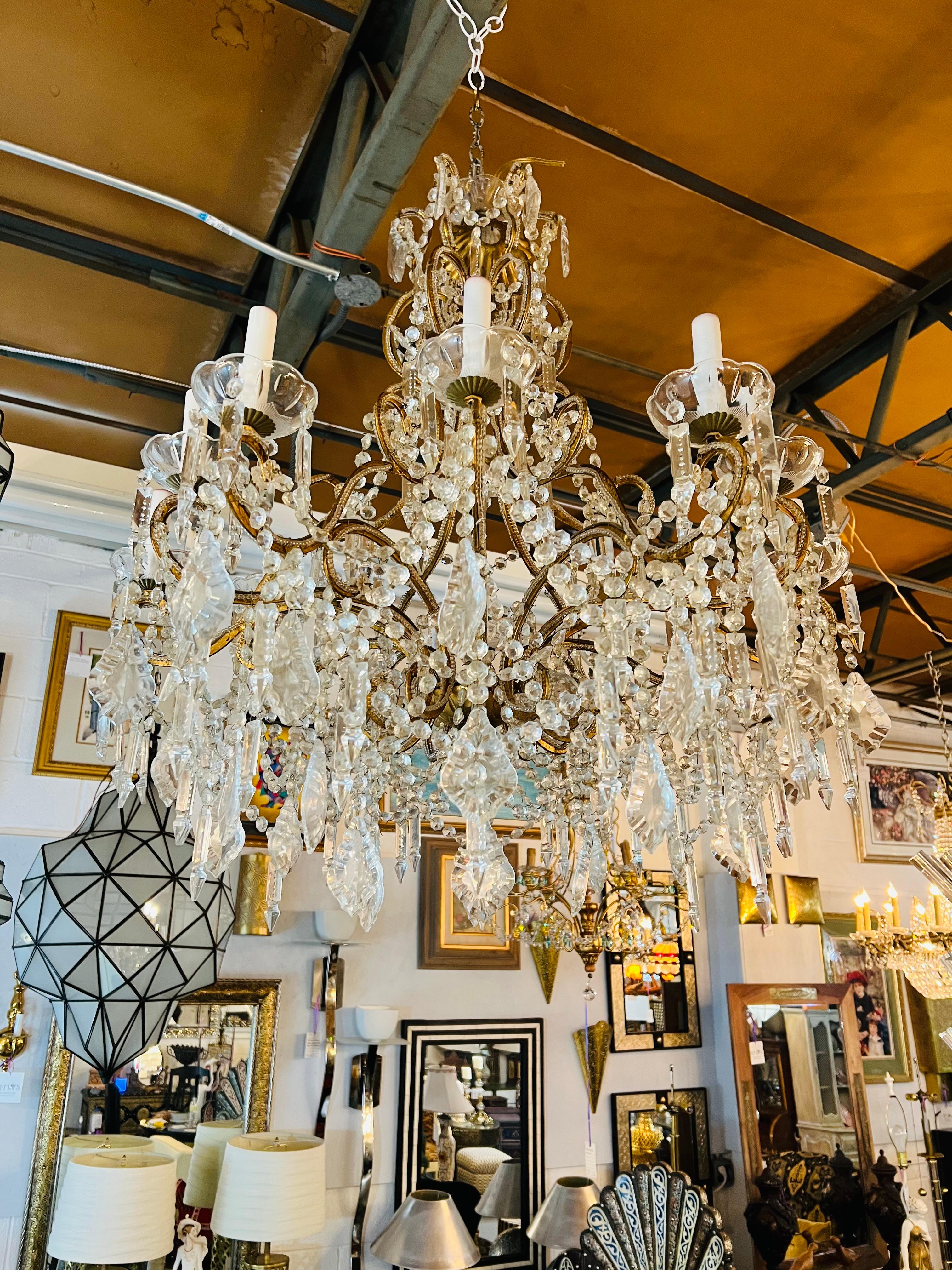 French Marie Therese Hollywood Regency Style Cut Crystal Chandelier, 12 Arms 4
