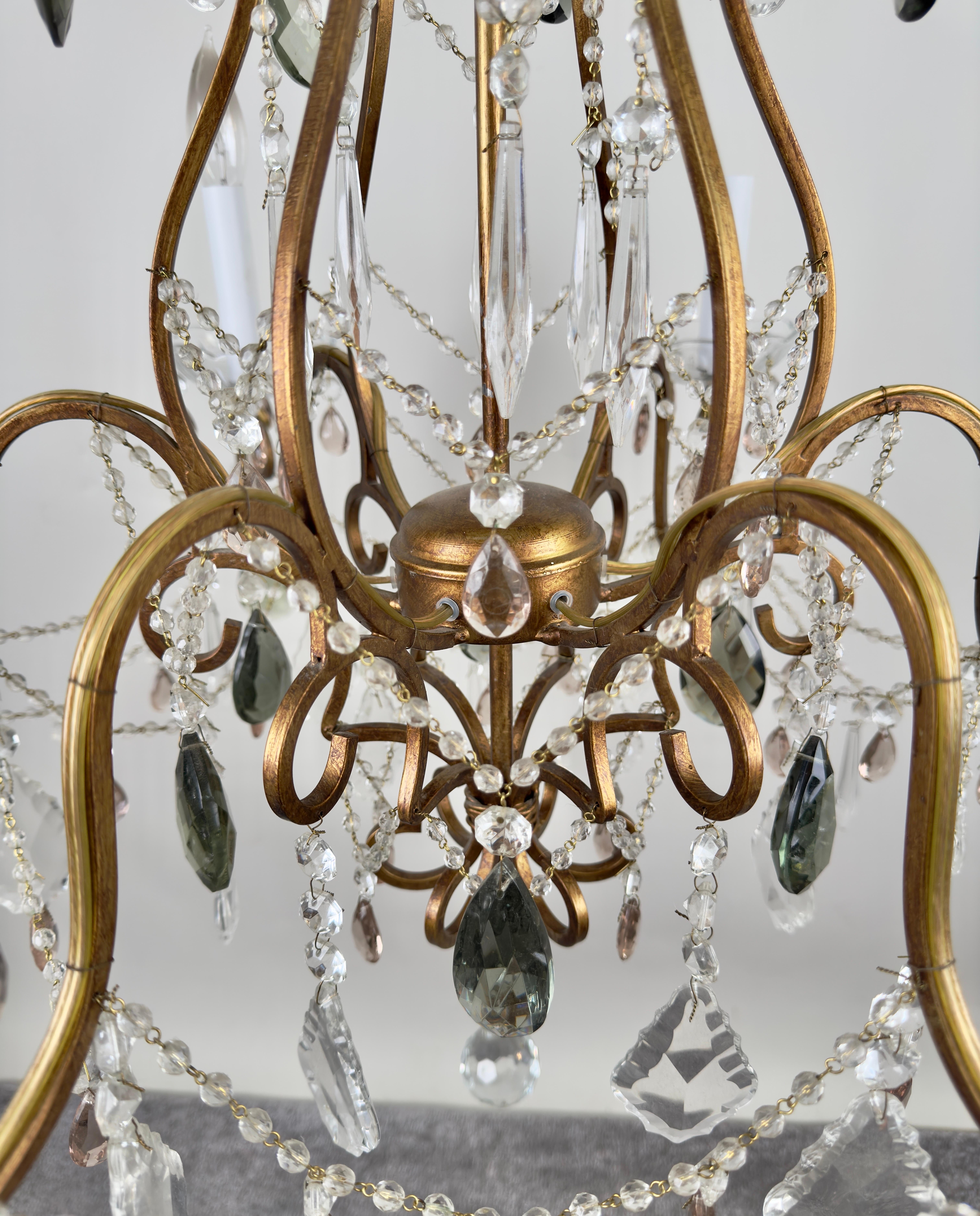 French Marie Therese Hollywood Regency Style Cut Crystal Chandelier, 6 Arms 6