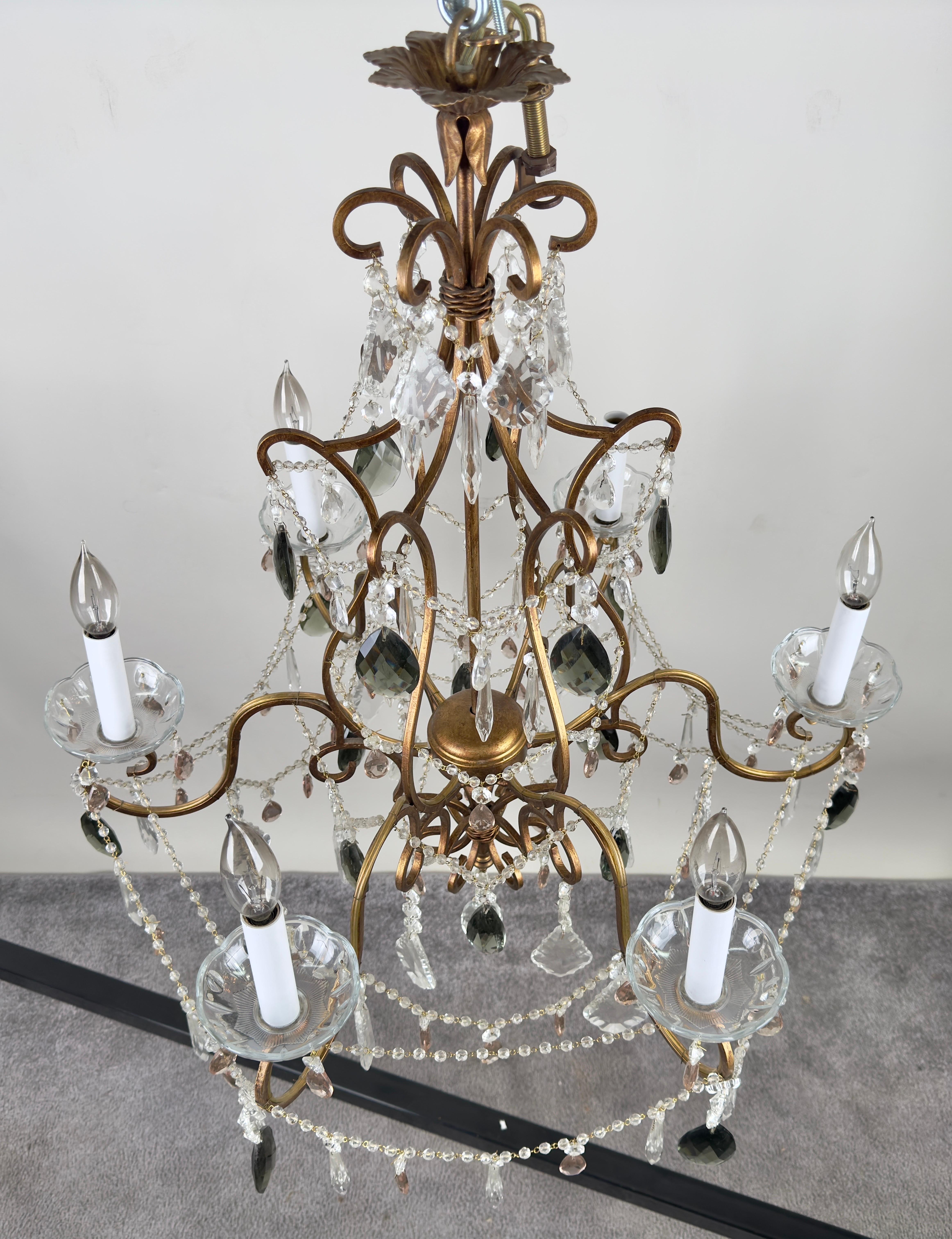French Marie Therese Hollywood Regency Style Cut Crystal Chandelier, 6 Arms 9