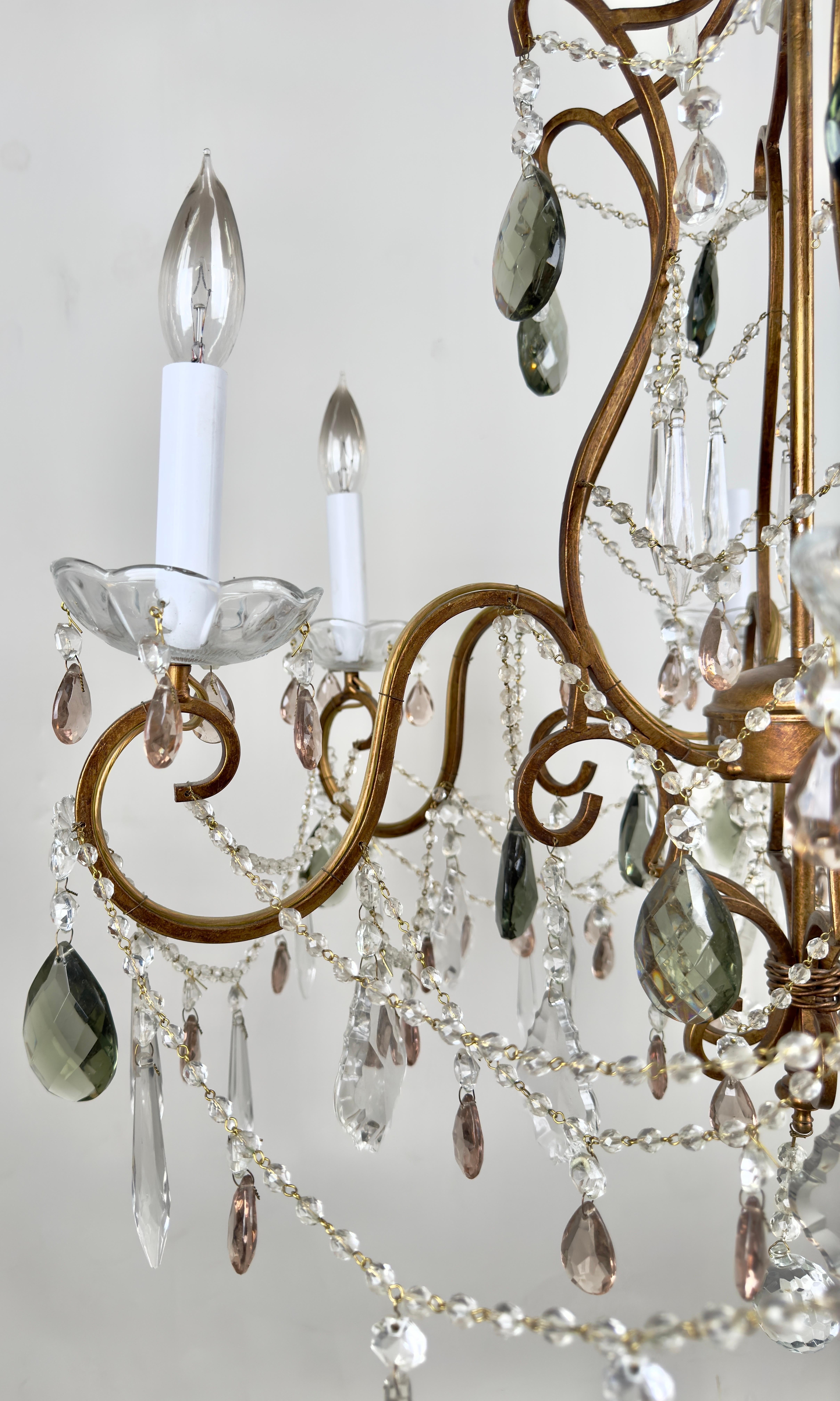 20th Century French Marie Therese Hollywood Regency Style Cut Crystal Chandelier, 6 Arms