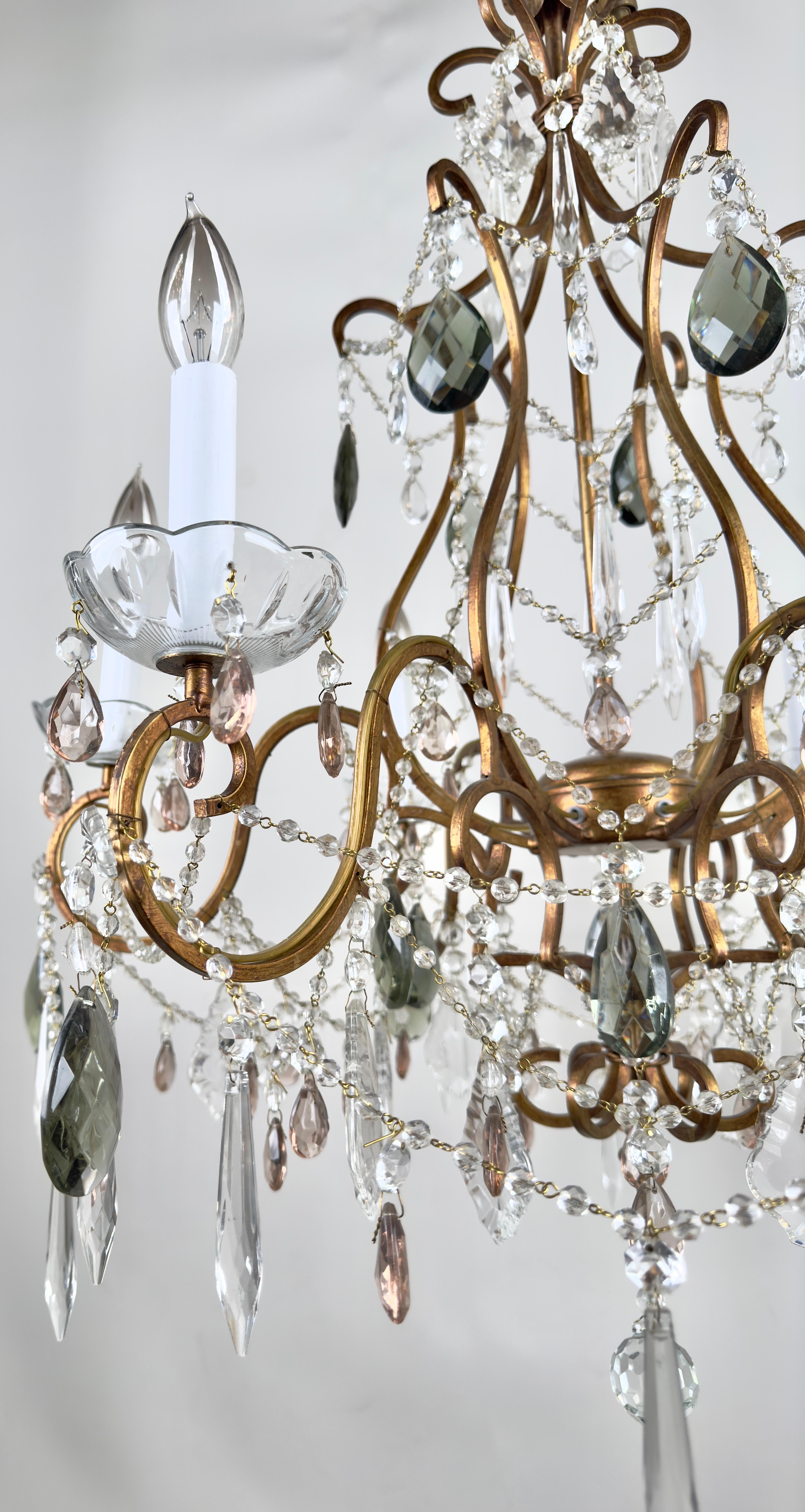 French Marie Therese Hollywood Regency Style Cut Crystal Chandelier, 6 Arms 2
