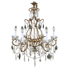 French Marie Therese Hollywood Regency Style Cut Crystal Chandelier, 6 Arms